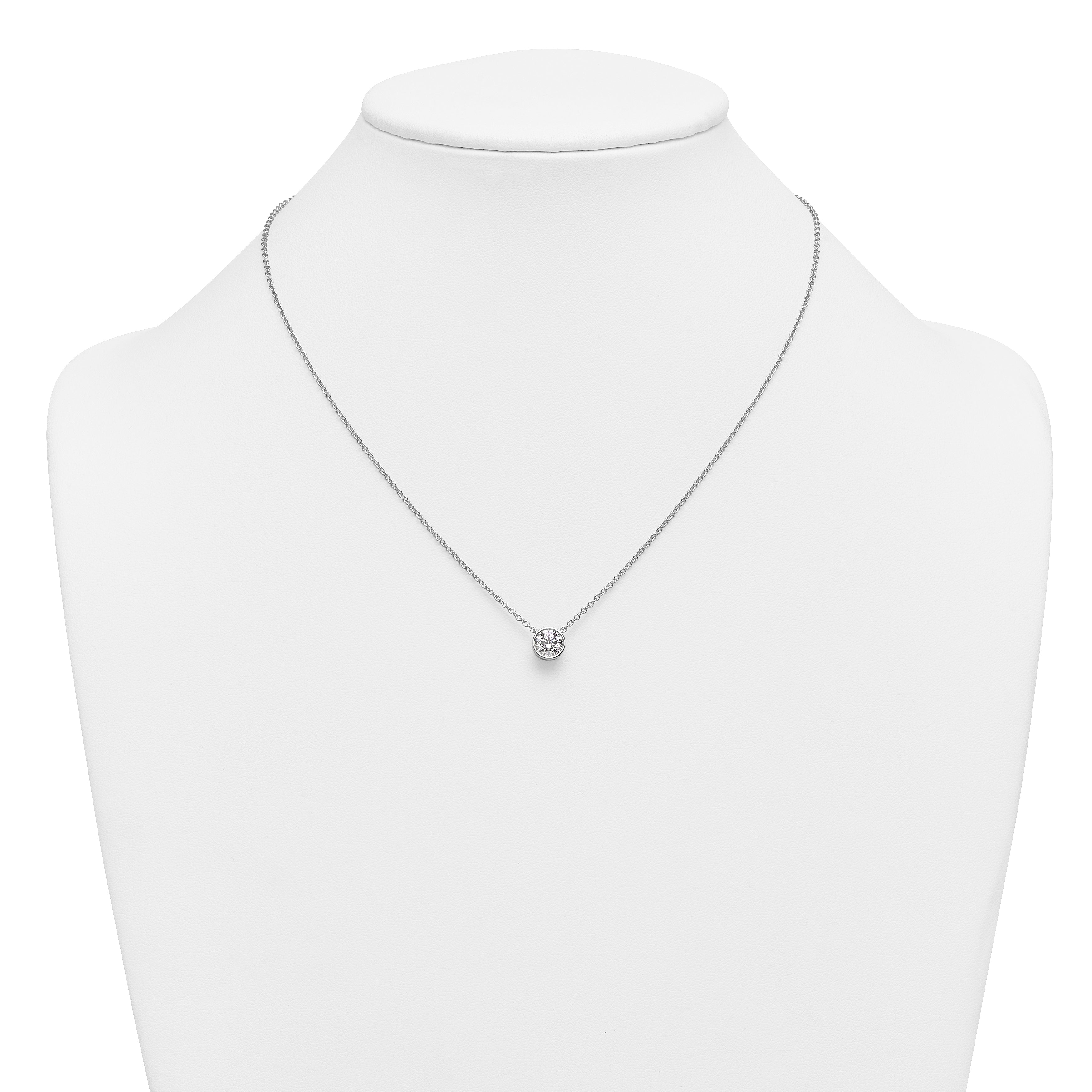 14k White Gold 1 carat Certified Lab Grown Diamond VS+ F+ Round Complete Bezel Set 18 inch Necklace