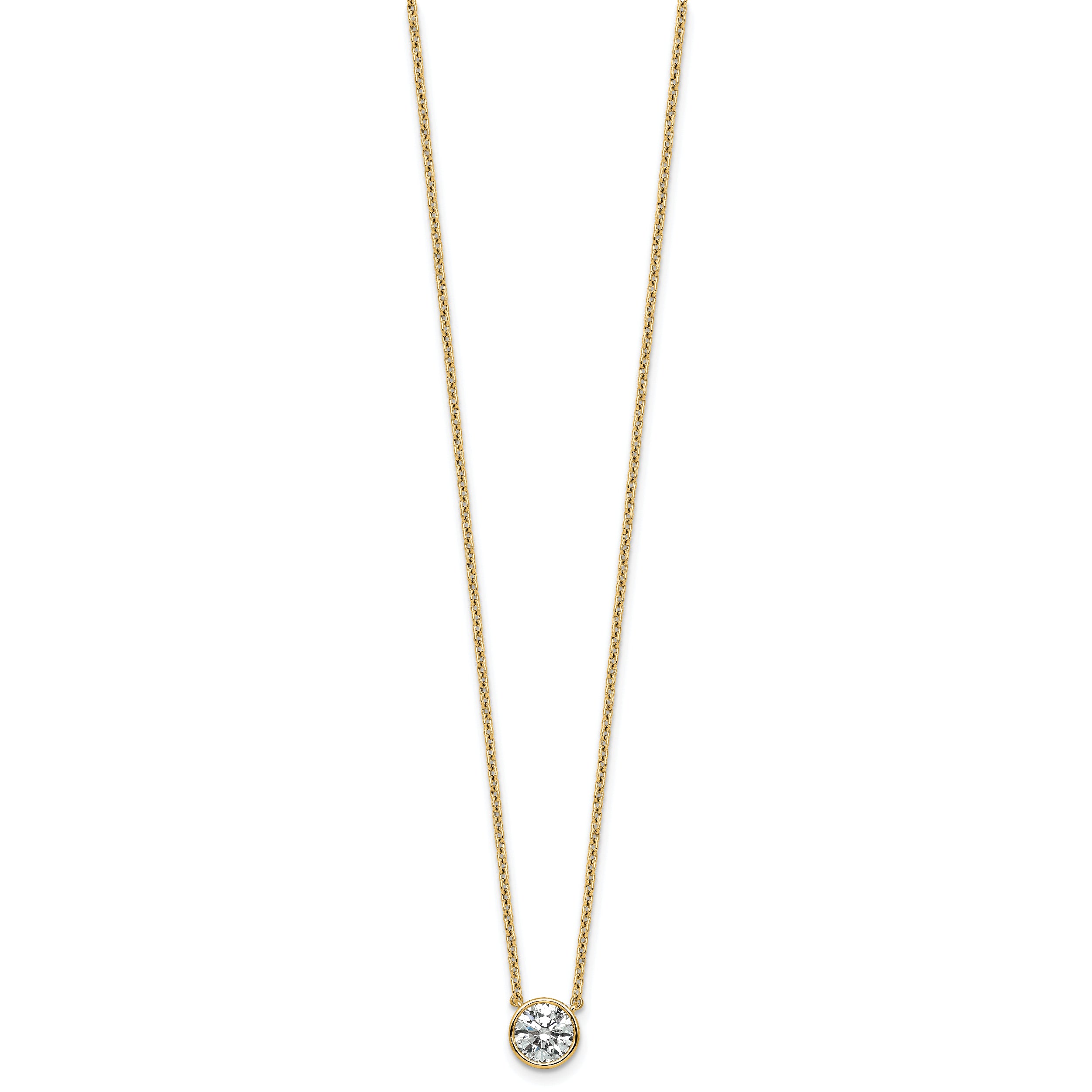 14k 1 carat Certified Lab Grown Diamond VS+ F+ Round Complete Bezel Set 18 inch Necklace