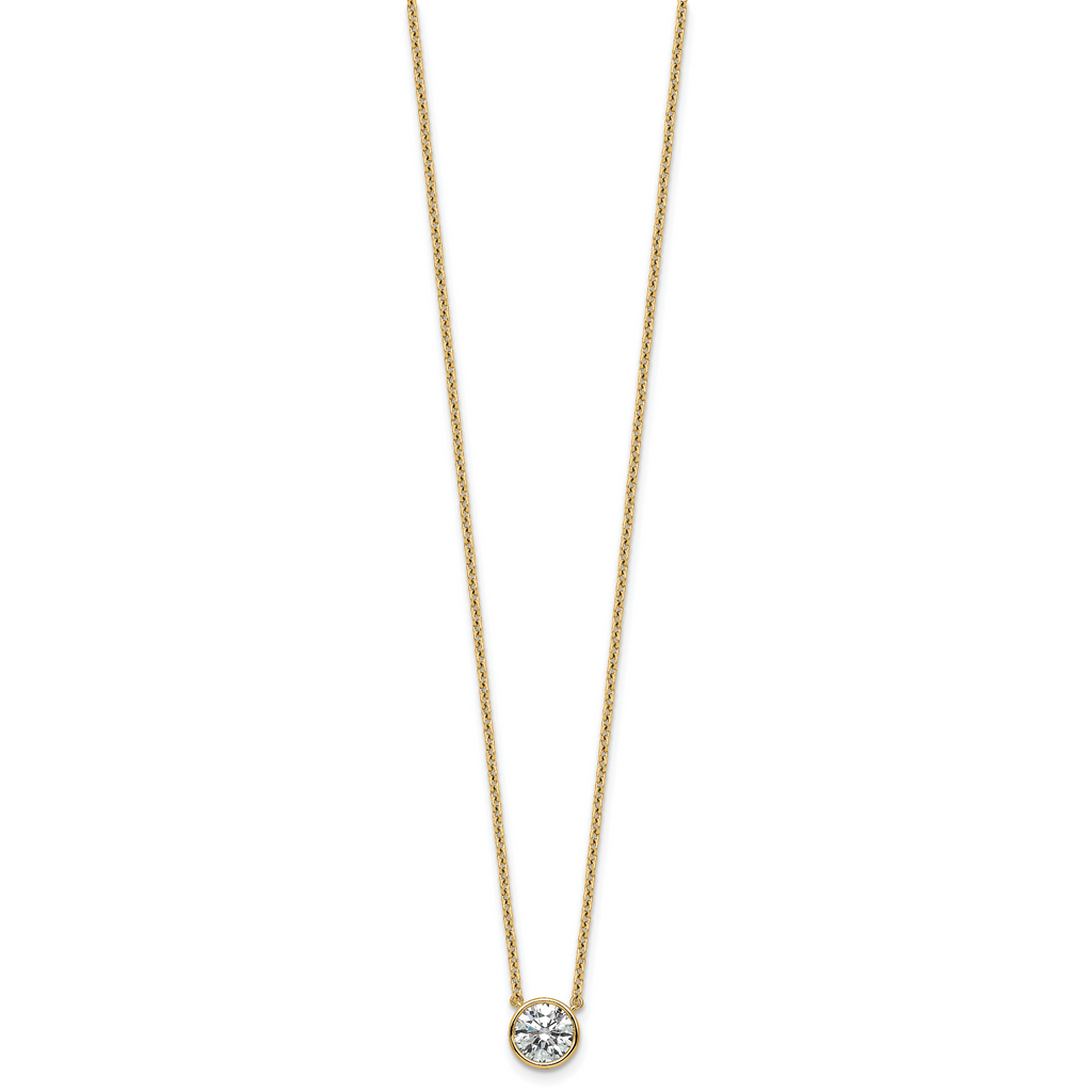 14k 1 carat Certified Lab Grown Diamond VS+ F+ Round Complete Bezel Set 18 inch Necklace