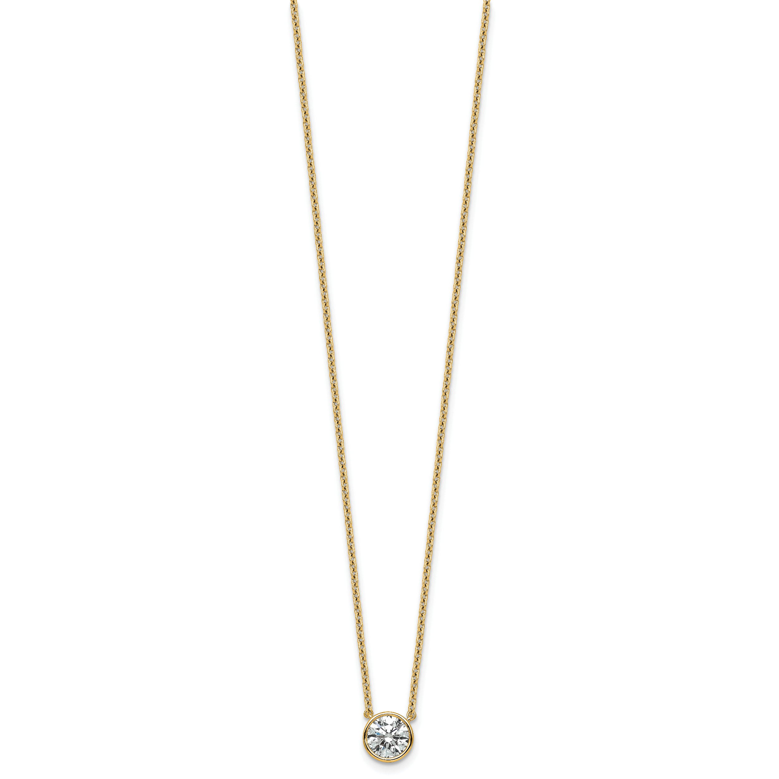 14k 1 carat Certified Lab Grown Diamond VS+ F+ Round Complete Bezel Set 18 inch Necklace