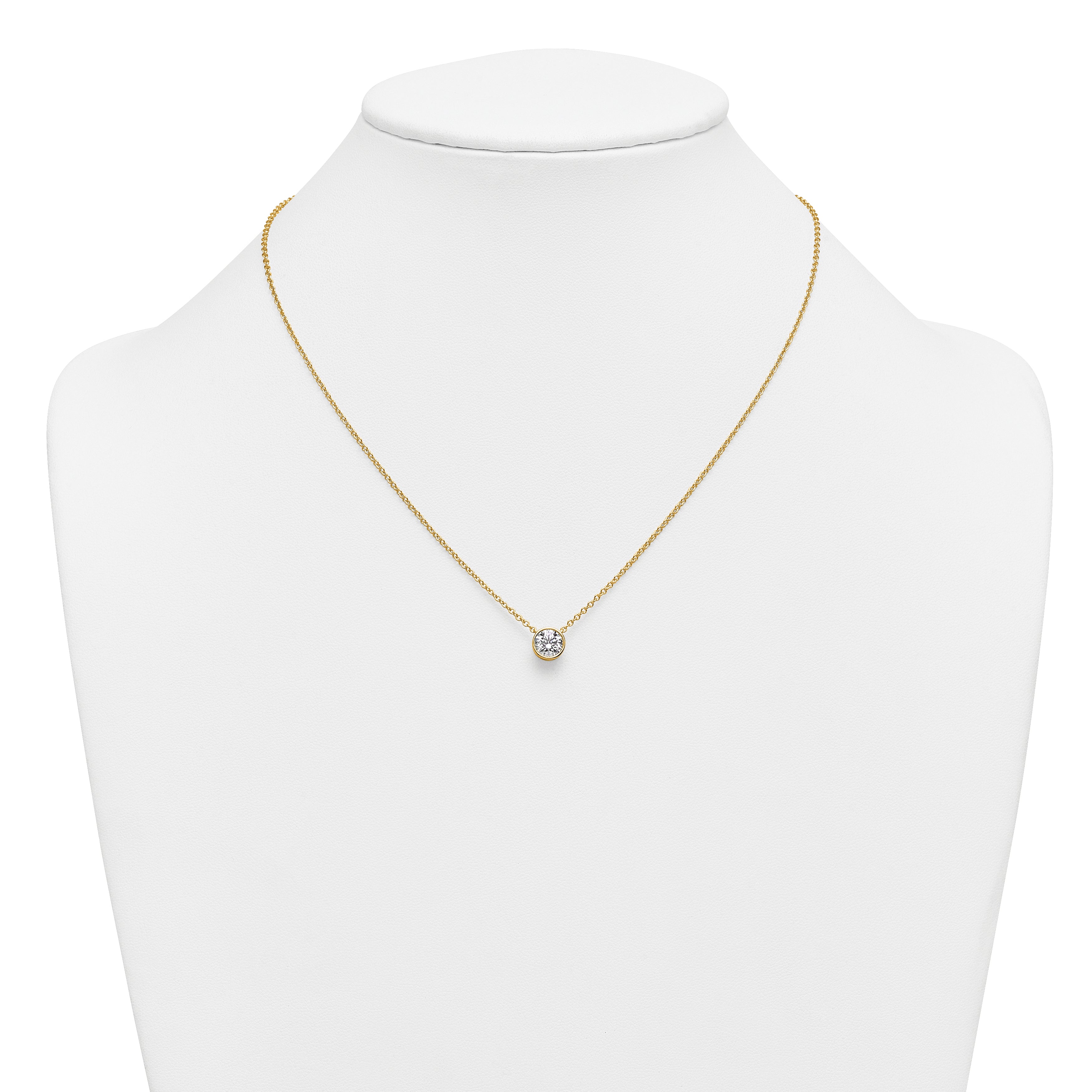 14k 1 carat Certified Lab Grown Diamond VS+ F+ Round Complete Bezel Set 18 inch Necklace