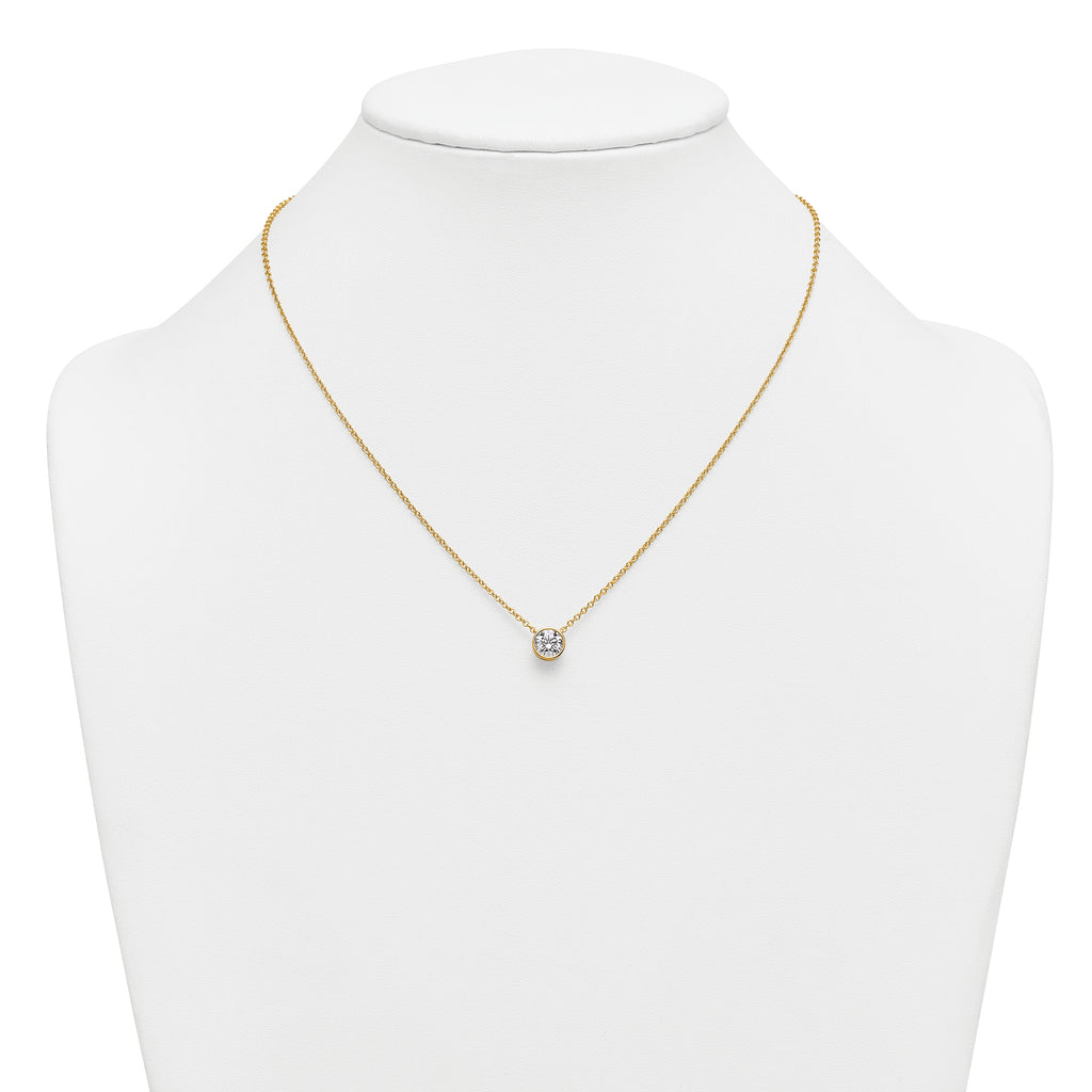14k 1 carat Certified Lab Grown Diamond VS+ F+ Round Complete Bezel Set 18 inch Necklace