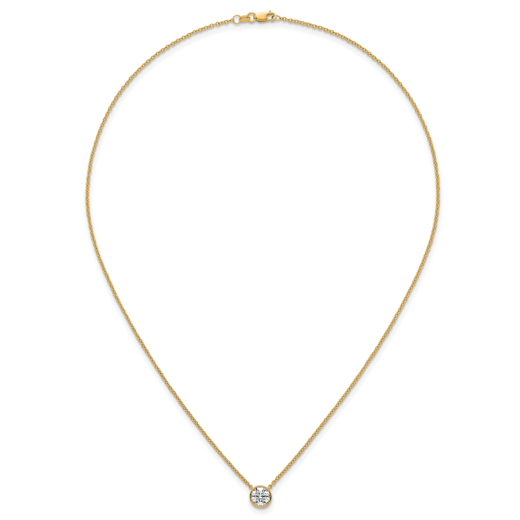14k 1 carat Certified Lab Grown Diamond VS+ F+ Round Complete Bezel Set 18 inch Necklace