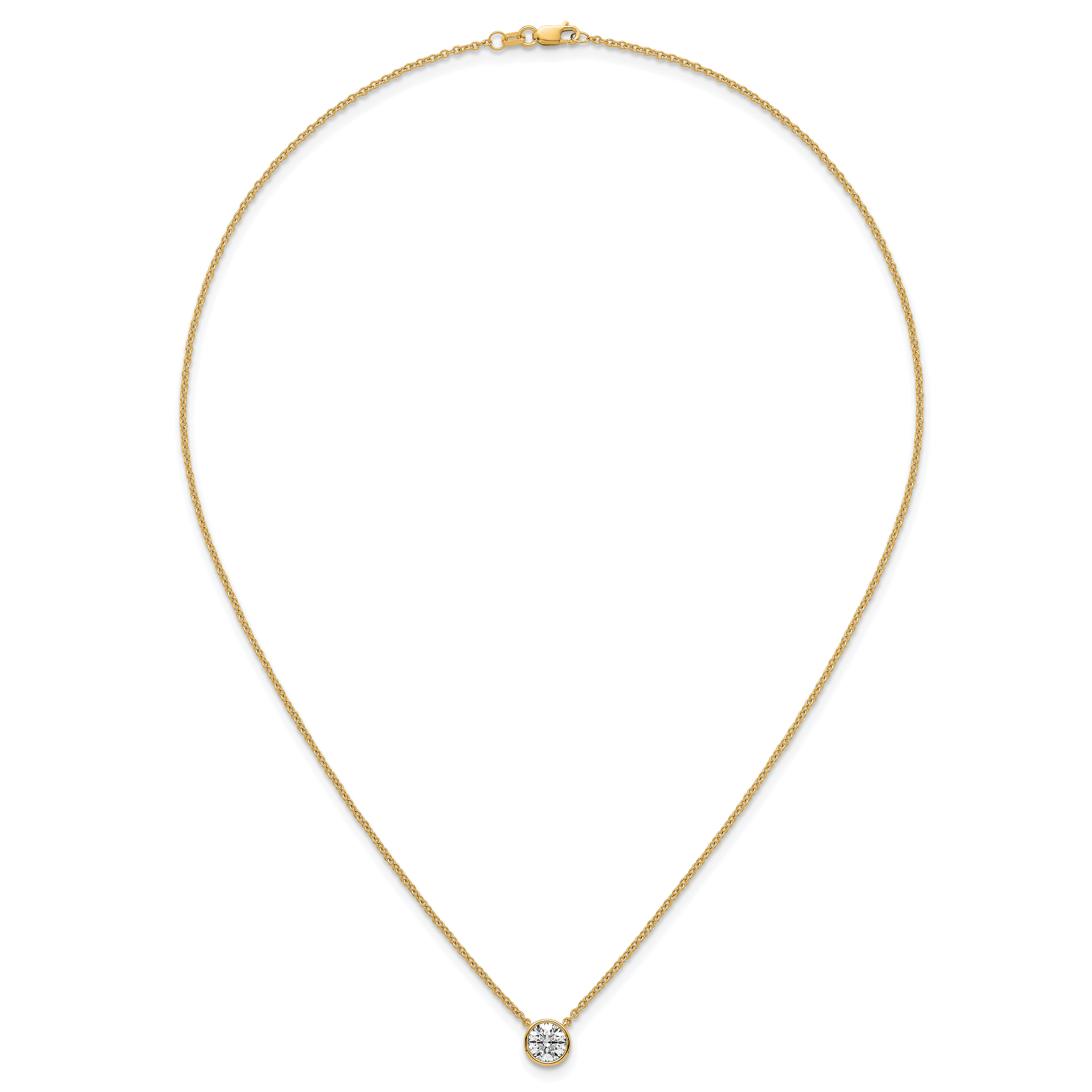 14k 1 carat Certified Lab Grown Diamond VS+ F+ Round Complete Bezel Set 18 inch Necklace