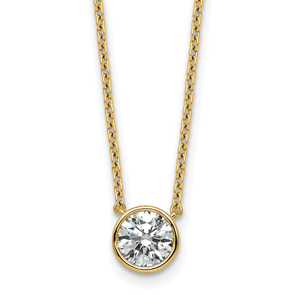 14k 1 carat Certified Lab Grown Diamond VS+ F+ Round Complete Bezel Set 18 inch Necklace