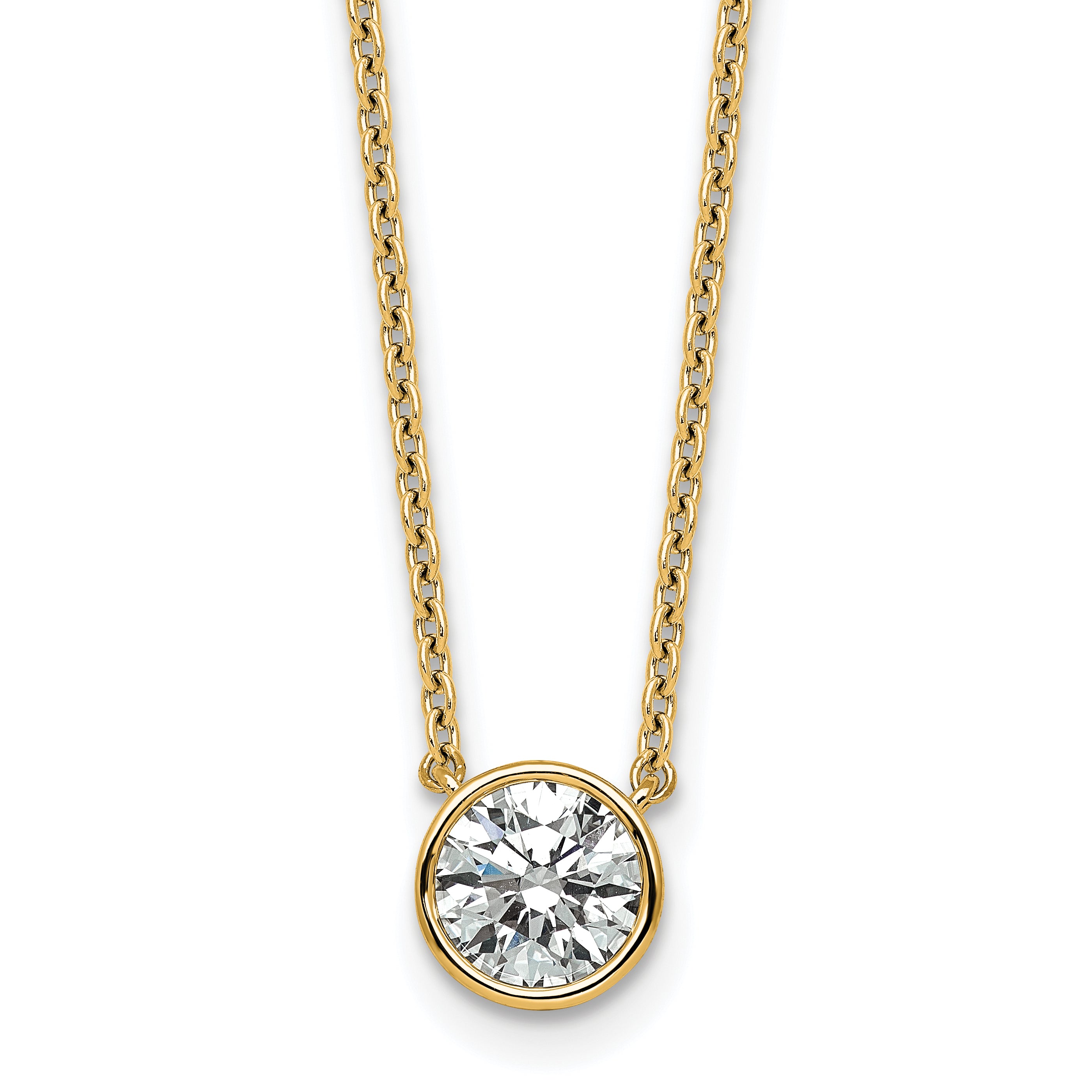 14k 1 carat Certified Lab Grown Diamond VS+ F+ Round Complete Bezel Set 18 inch Necklace