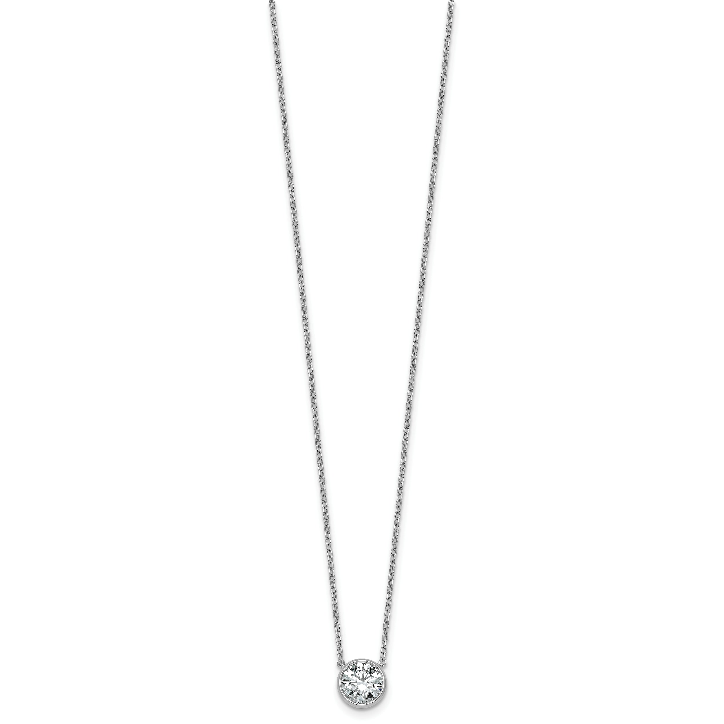 14k White Gold 1 1/2 carat Certified Lab Grown Diamond VS+ F+ Round Complete Bezel Set 18 inch Necklace