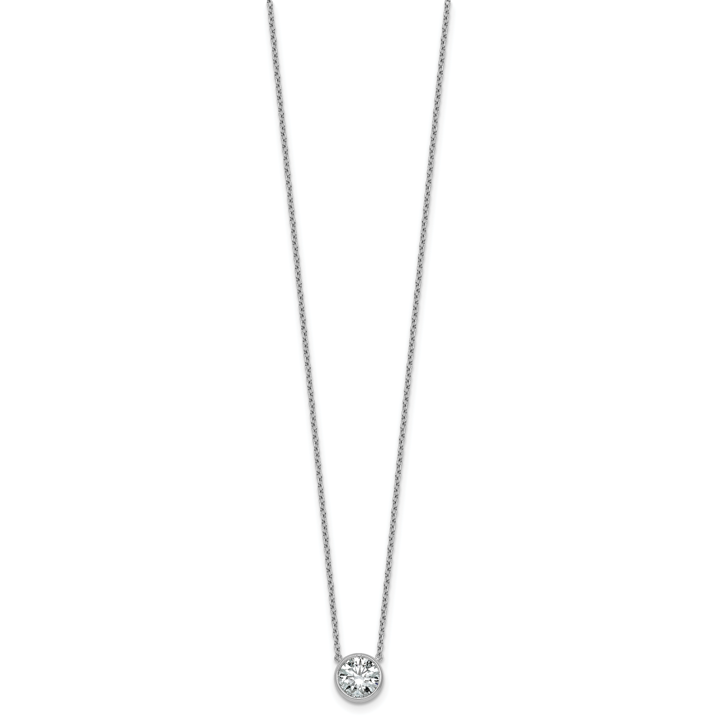 14k White Gold 1 1/2 carat Certified Lab Grown Diamond VS+ F+ Round Complete Bezel Set 18 inch Necklace Secondary image