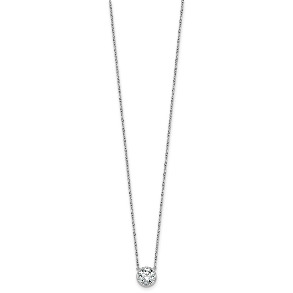 14k White Gold 1 1/2 carat Certified Lab Grown Diamond VS+ F+ Round Complete Bezel Set 18 inch Necklace