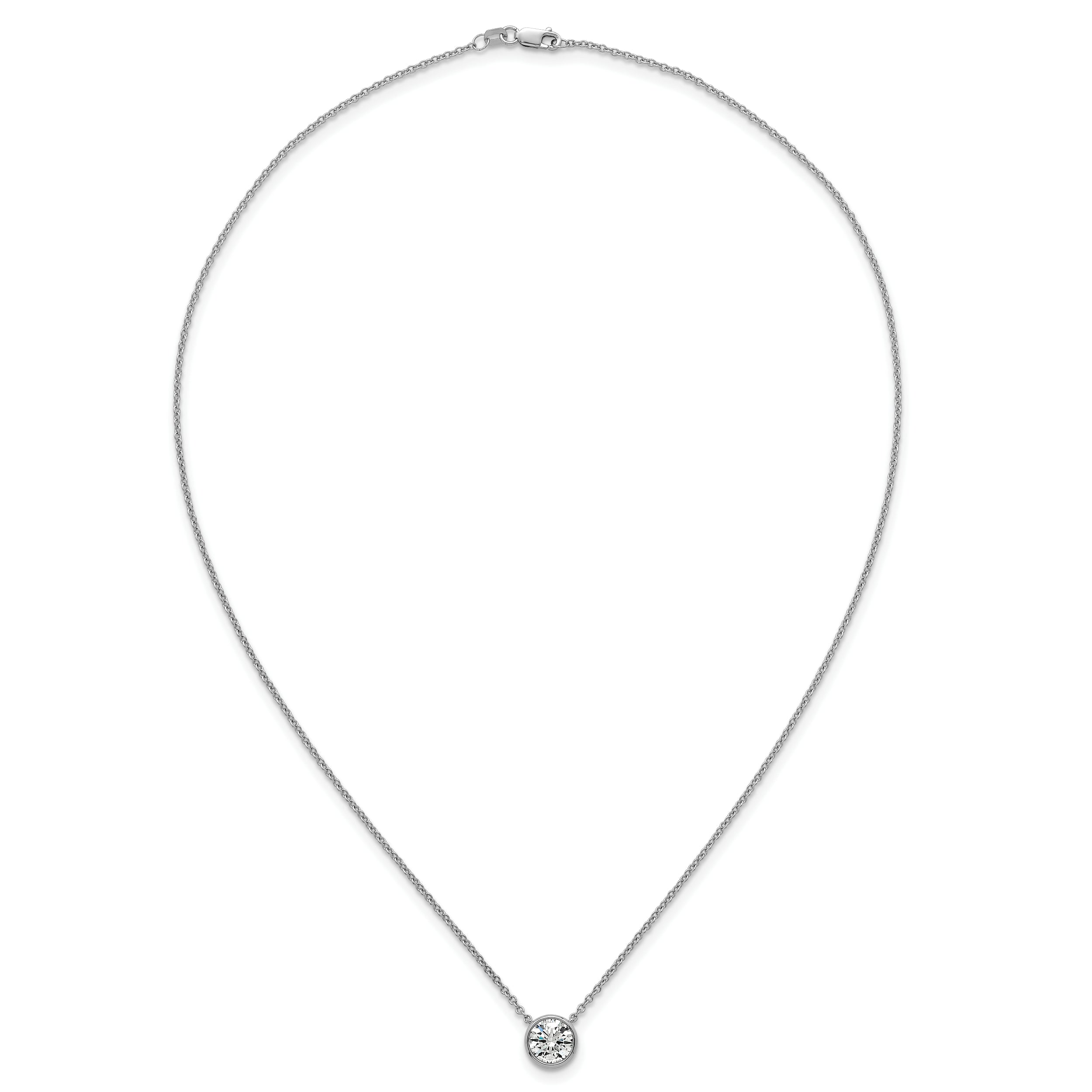 14k White Gold 1 1/2 carat Certified Lab Grown Diamond VS+ F+ Round Complete Bezel Set 18 inch Necklace