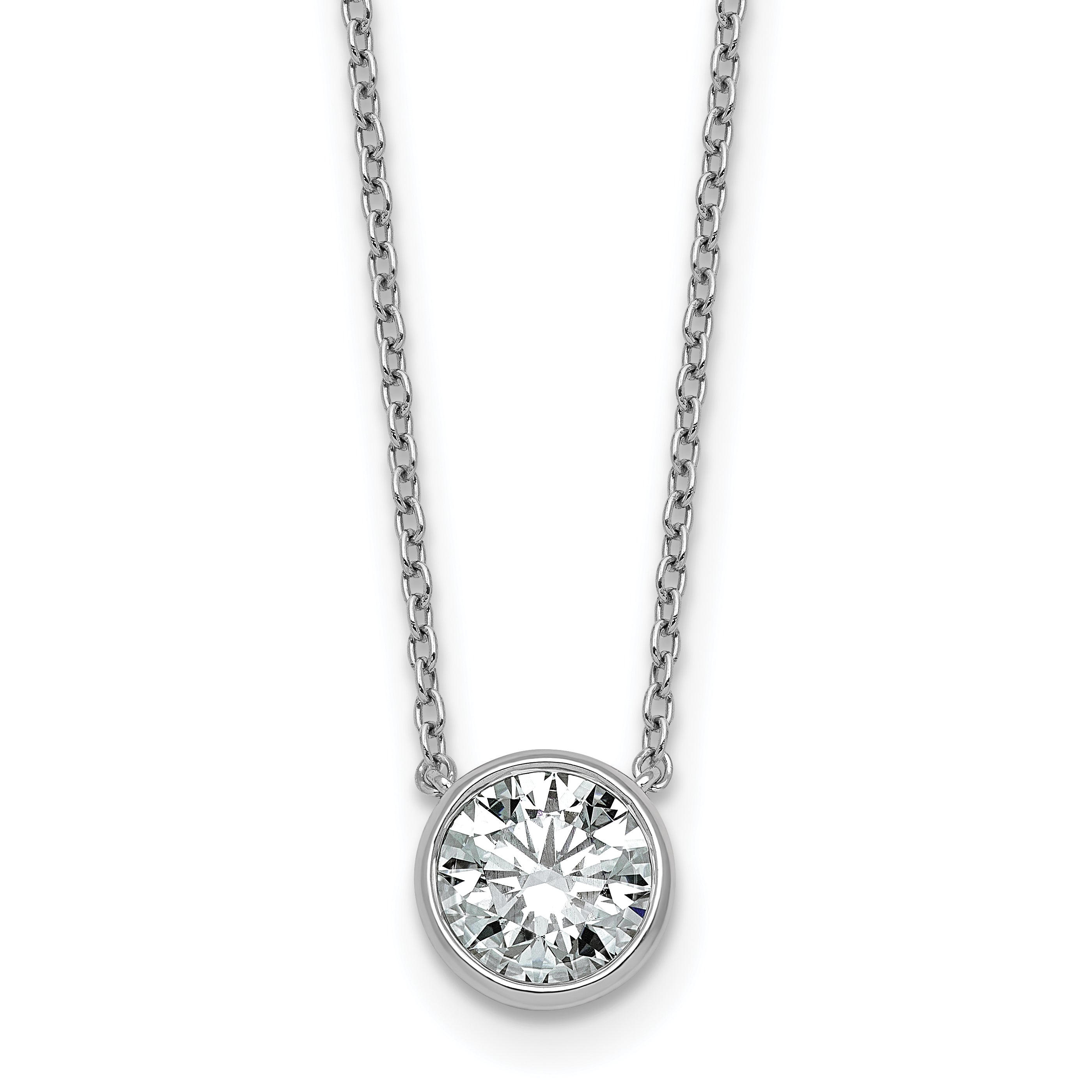 14k White Gold 1 1/2 carat Certified Lab Grown Diamond VS+ F+ Round Complete Bezel Set 18 inch Necklace