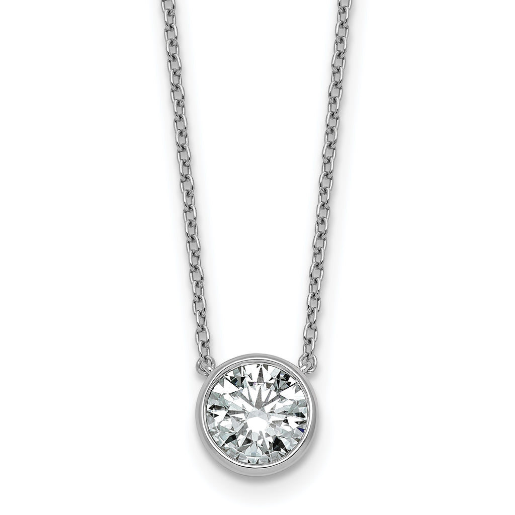 14k White Gold 1 1/2 carat Certified Lab Grown Diamond VS+ F+ Round Complete Bezel Set 18 inch Necklace