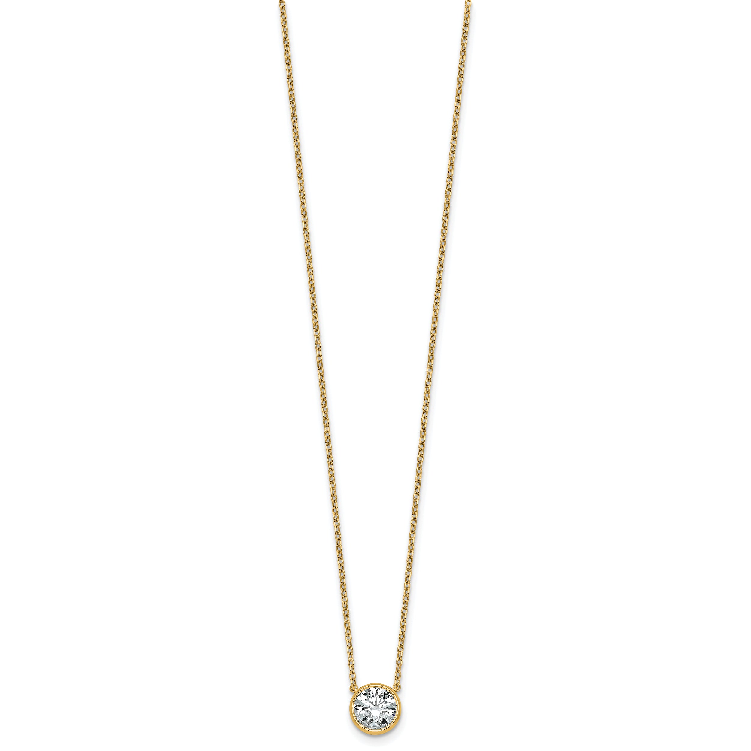 14k 1 1/2 carat Certified Lab Grown Diamond VS+ F+ Round Complete Bezel Set 18 inch Necklace
