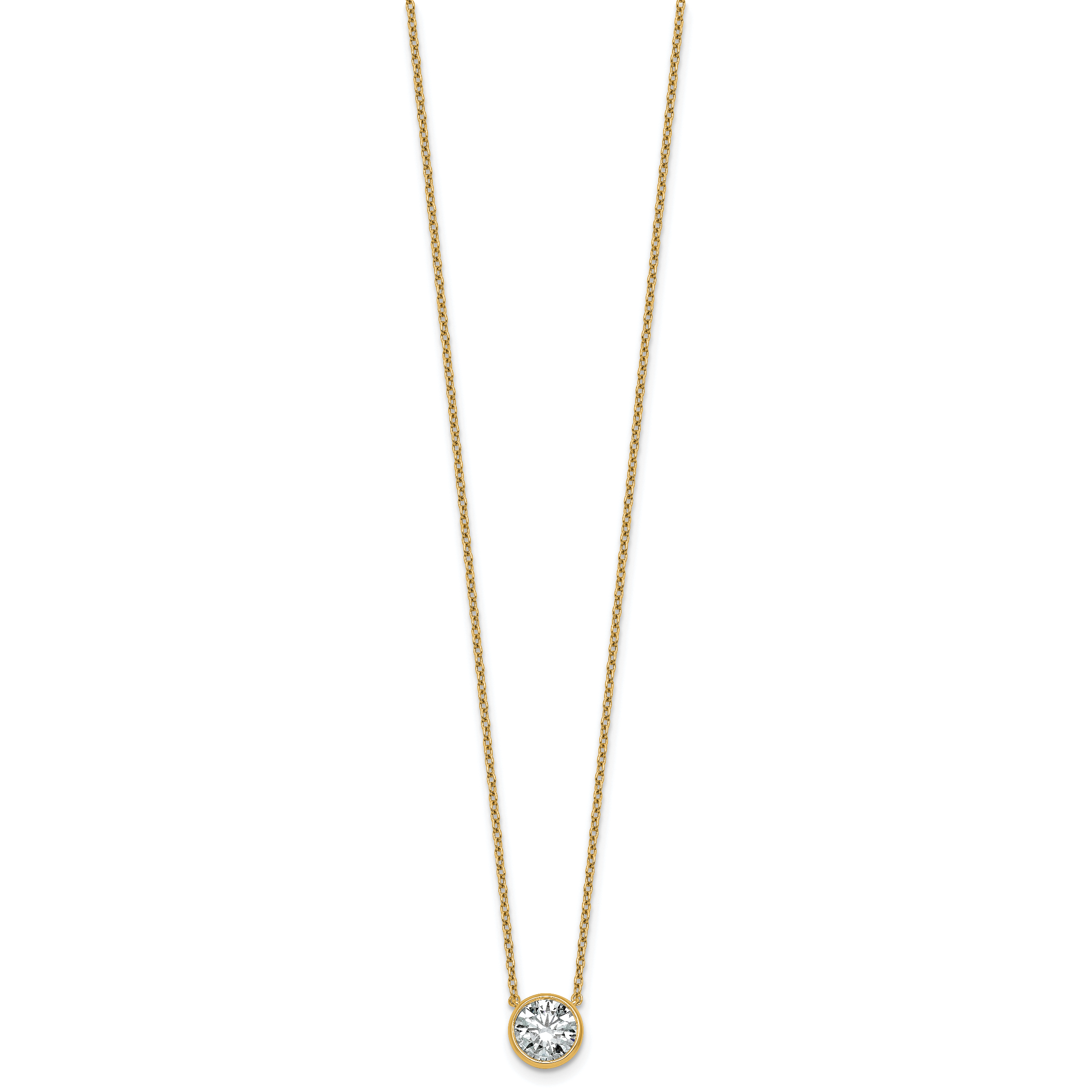 14k 1 1/2 carat Certified Lab Grown Diamond VS+ F+ Round Complete Bezel Set 18 inch Necklace Secondary image