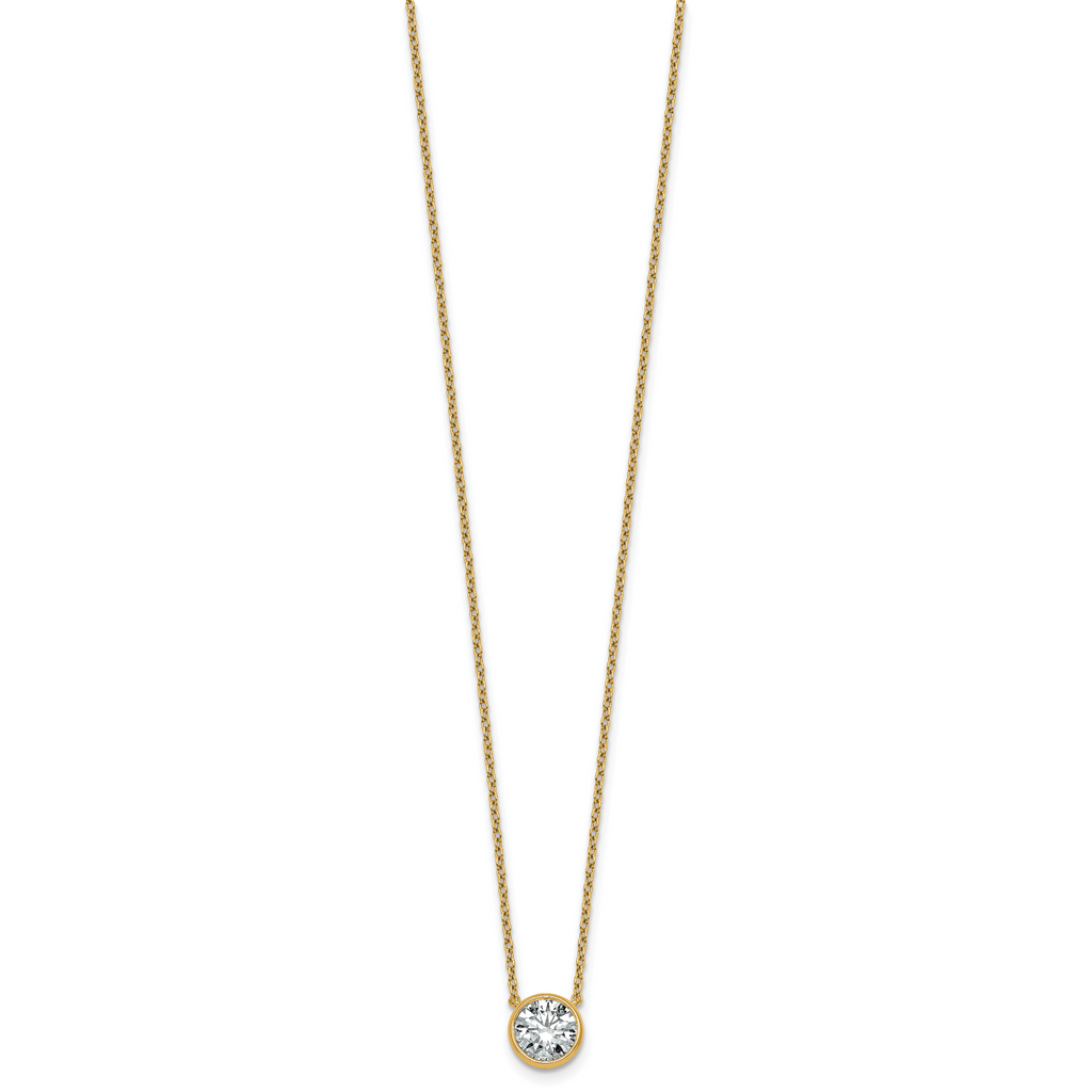 14k 1 1/2 carat Certified Lab Grown Diamond VS+ F+ Round Complete Bezel Set 18 inch Necklace