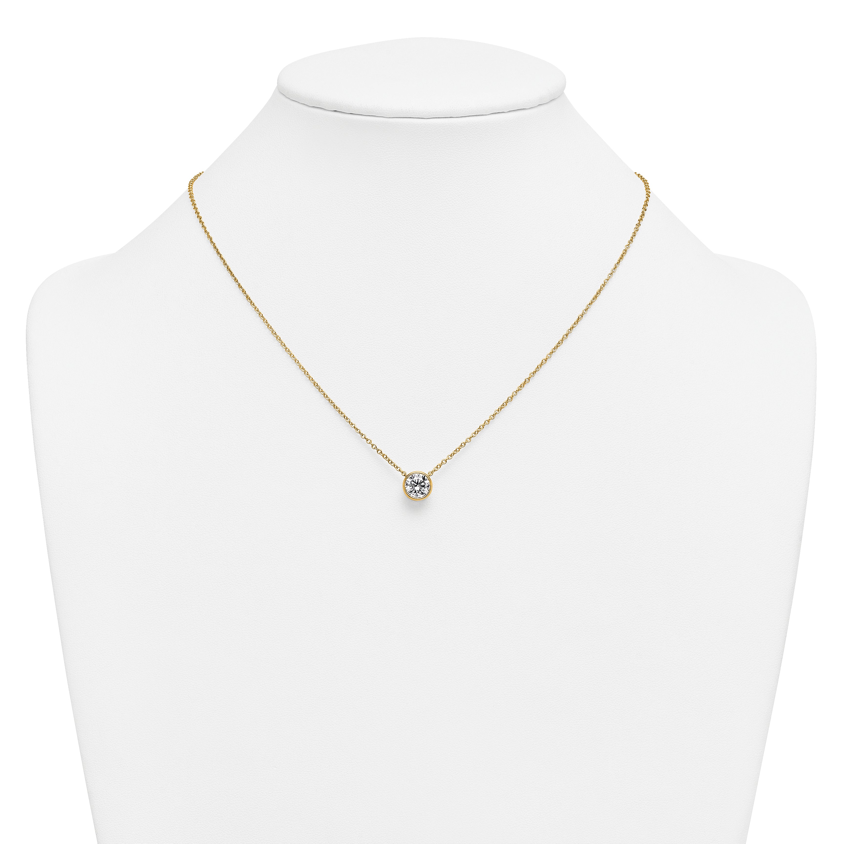 14k 1 1/2 carat Certified Lab Grown Diamond VS+ F+ Round Complete Bezel Set 18 inch Necklace