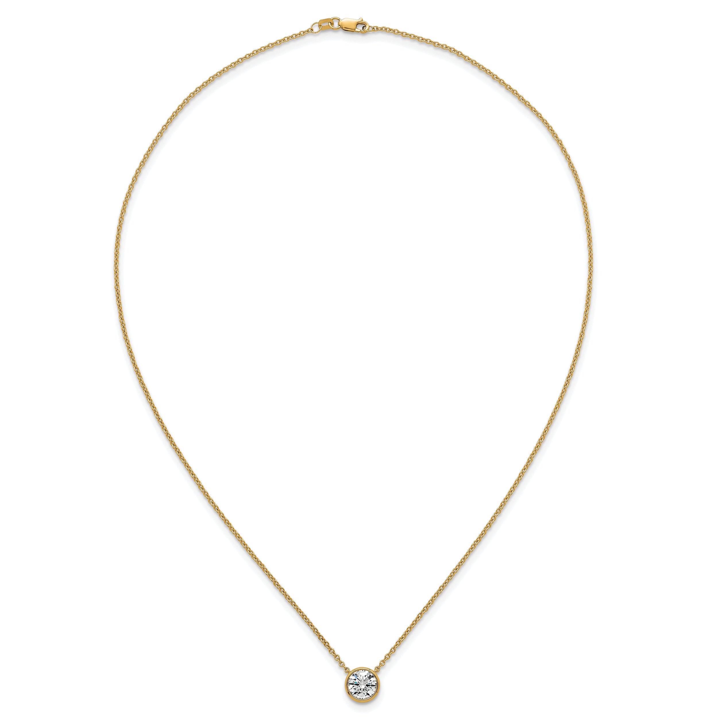14k 1 1/2 carat Certified Lab Grown Diamond VS+ F+ Round Complete Bezel Set 18 inch Necklace