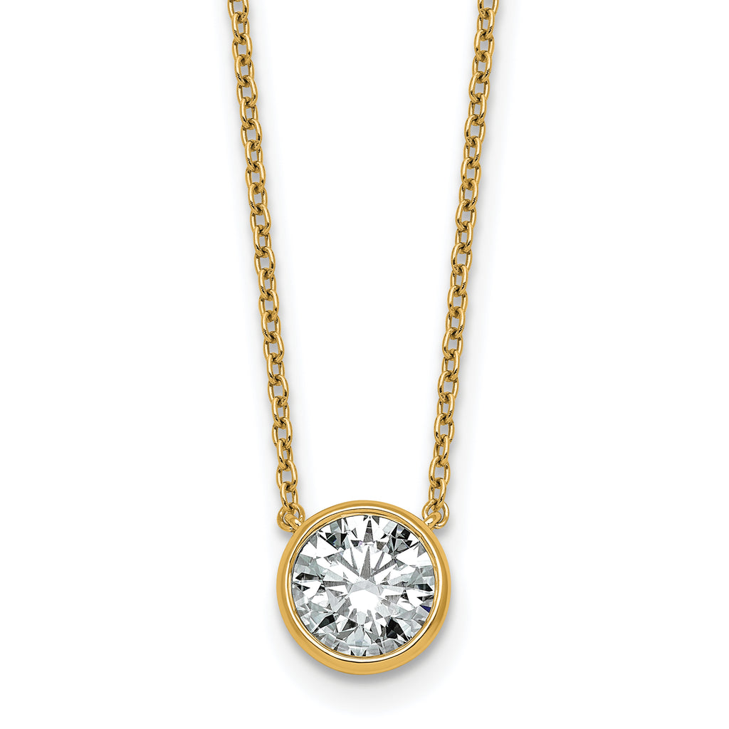 14k 1 1/2 carat Certified Lab Grown Diamond VS+ F+ Round Complete Bezel Set 18 inch Necklace
