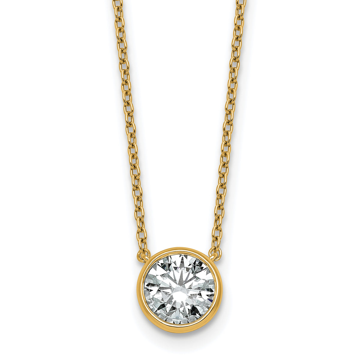 14k 1 1/2 carat Certified Lab Grown Diamond VS+ F+ Round Complete Bezel Set 18 inch Necklace