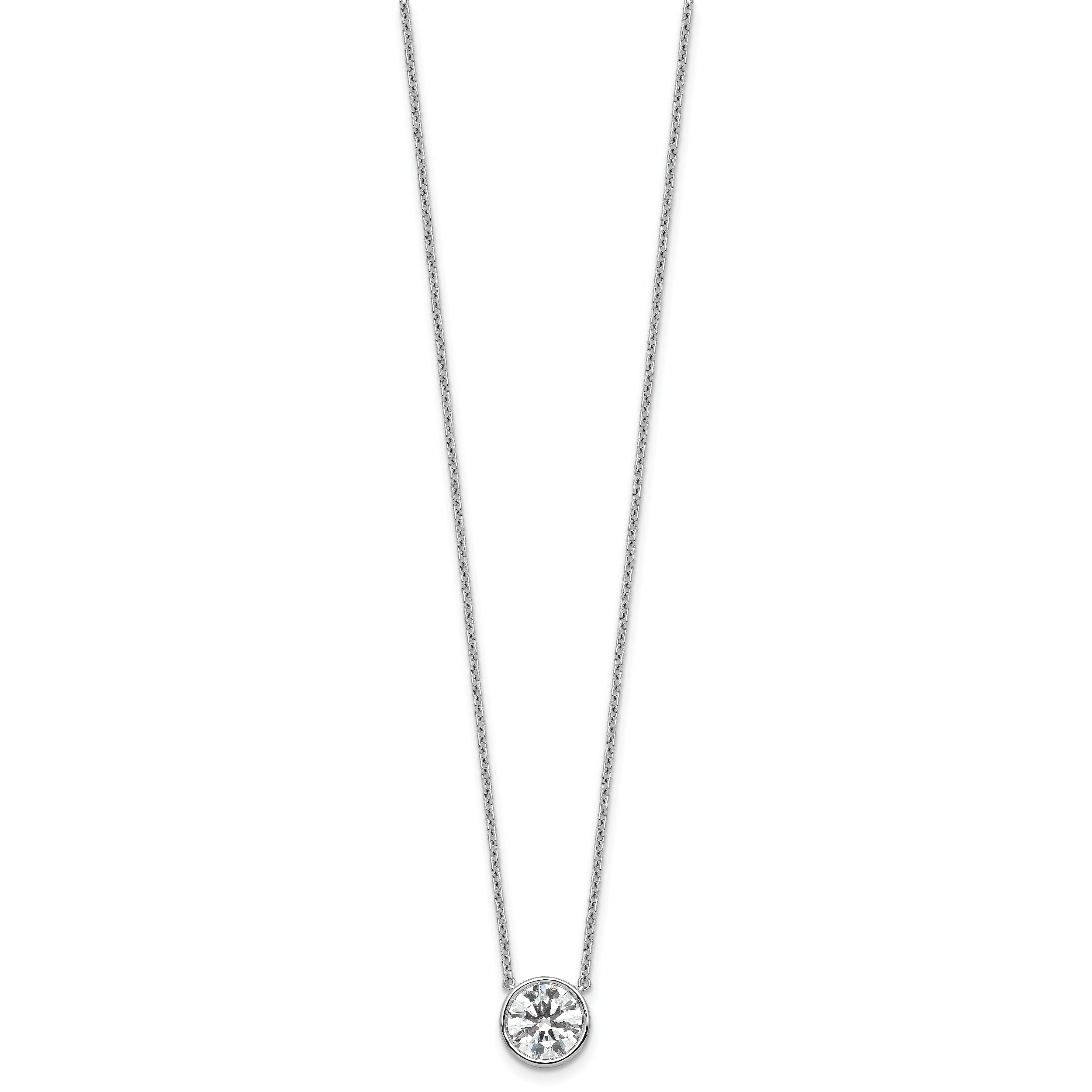 14k White Gold 2 carat Certified Lab Grown Diamond VS+ F+ Round Complete Bezel Set 18 inch Necklace
