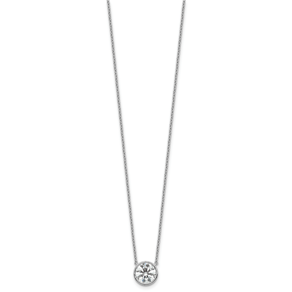 14k White Gold 2 carat Certified Lab Grown Diamond VS+ F+ Round Complete Bezel Set 18 inch Necklace