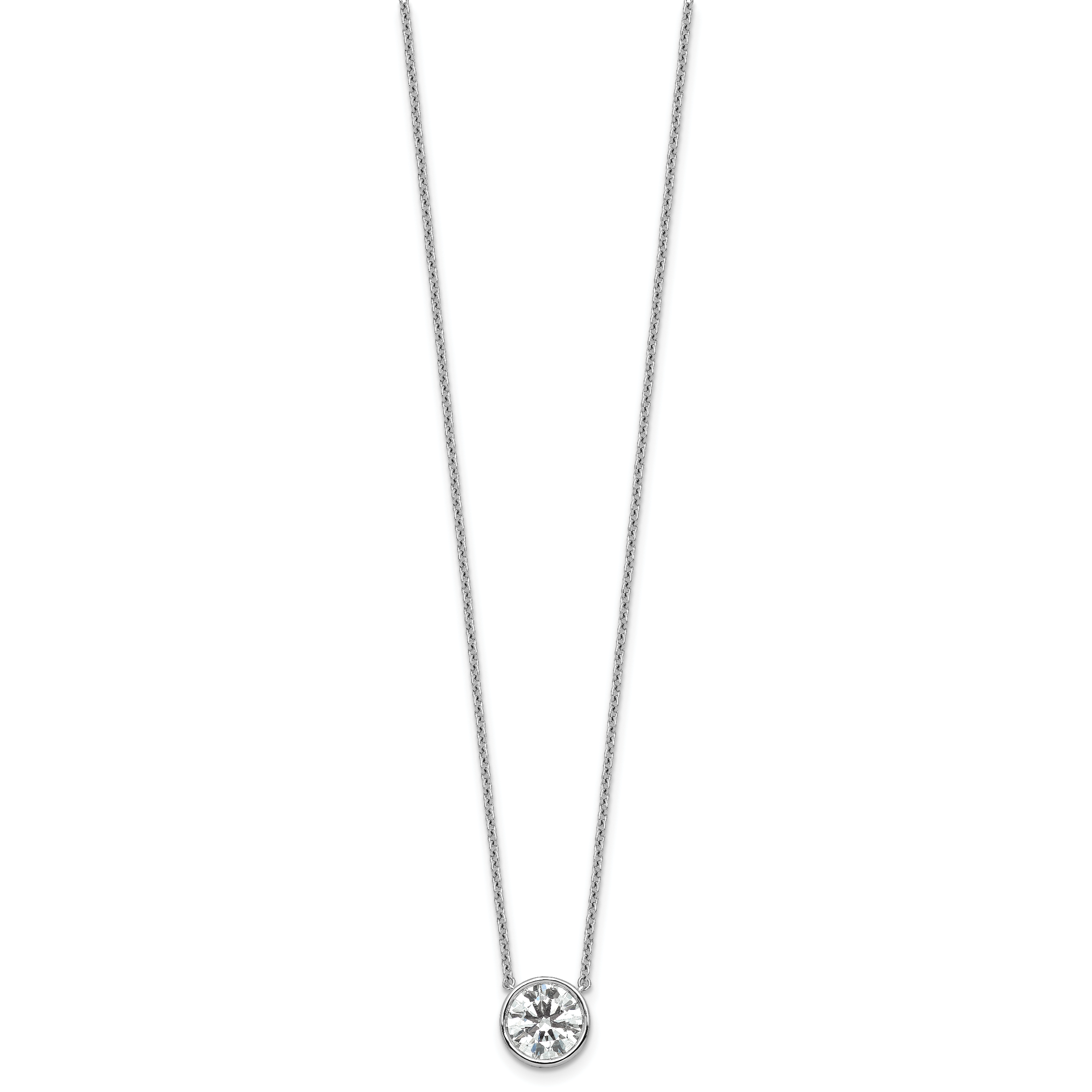 14k White Gold 2 carat Certified Lab Grown Diamond VS+ F+ Round Complete Bezel Set 18 inch Necklace