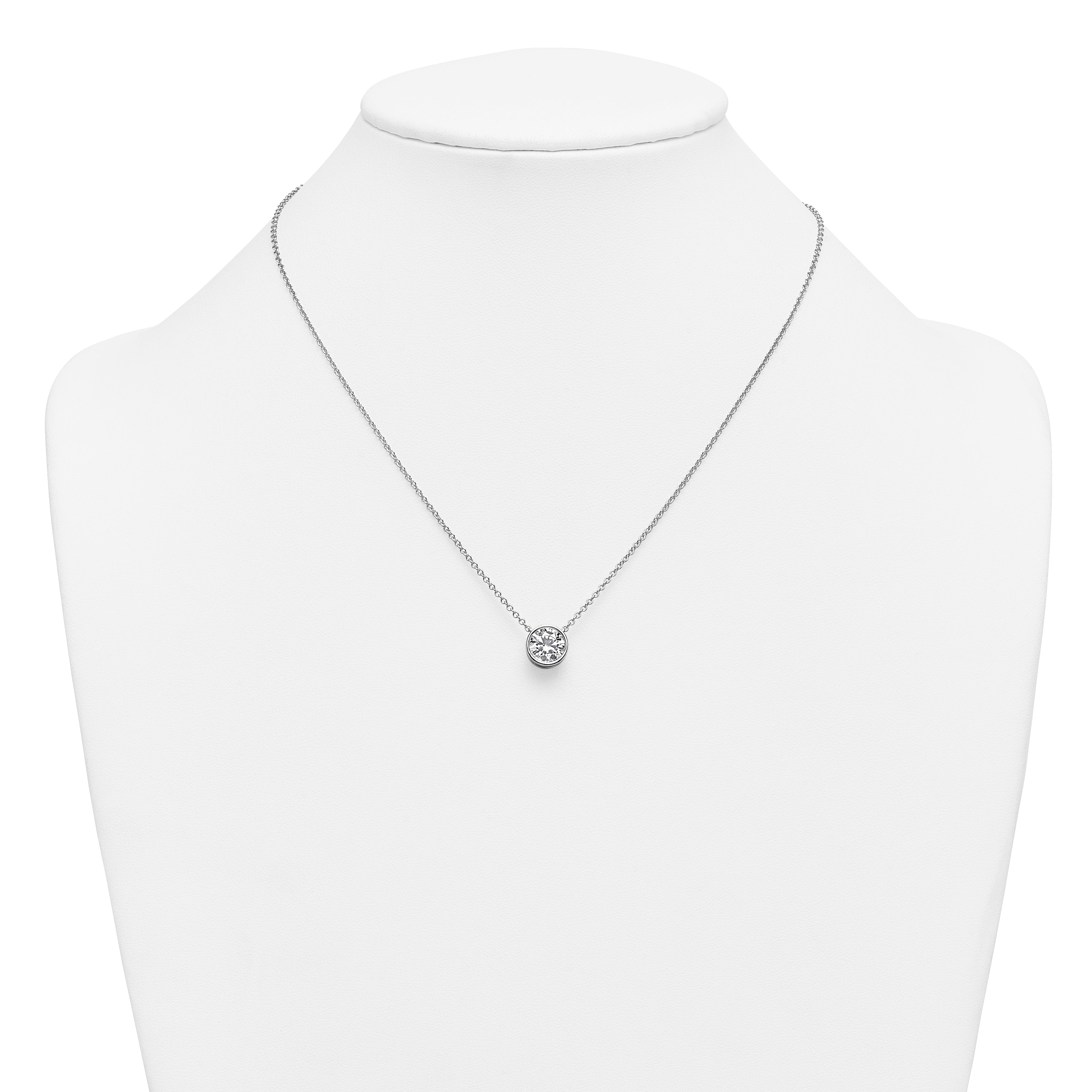 14k White Gold 2 carat Certified Lab Grown Diamond VS+ F+ Round Complete Bezel Set 18 inch Necklace