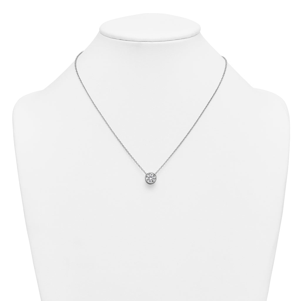 14k White Gold 2 carat Certified Lab Grown Diamond VS+ F+ Round Complete Bezel Set 18 inch Necklace