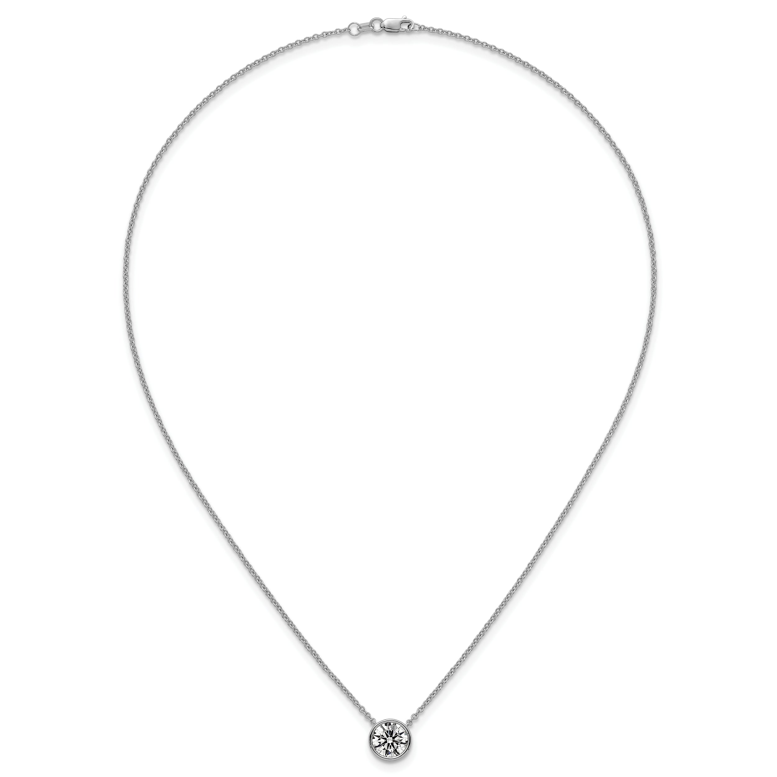 14k White Gold 2 carat Certified Lab Grown Diamond VS+ F+ Round Complete Bezel Set 18 inch Necklace
