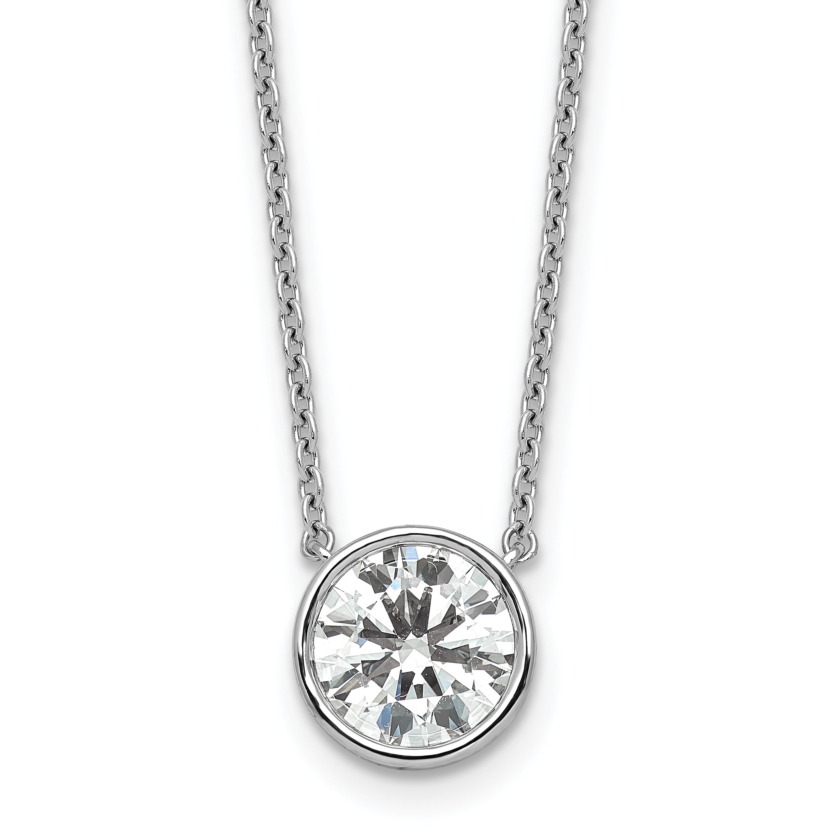 14k White Gold 2 carat Certified Lab Grown Diamond VS+ F+ Round Complete Bezel Set 18 inch Necklace