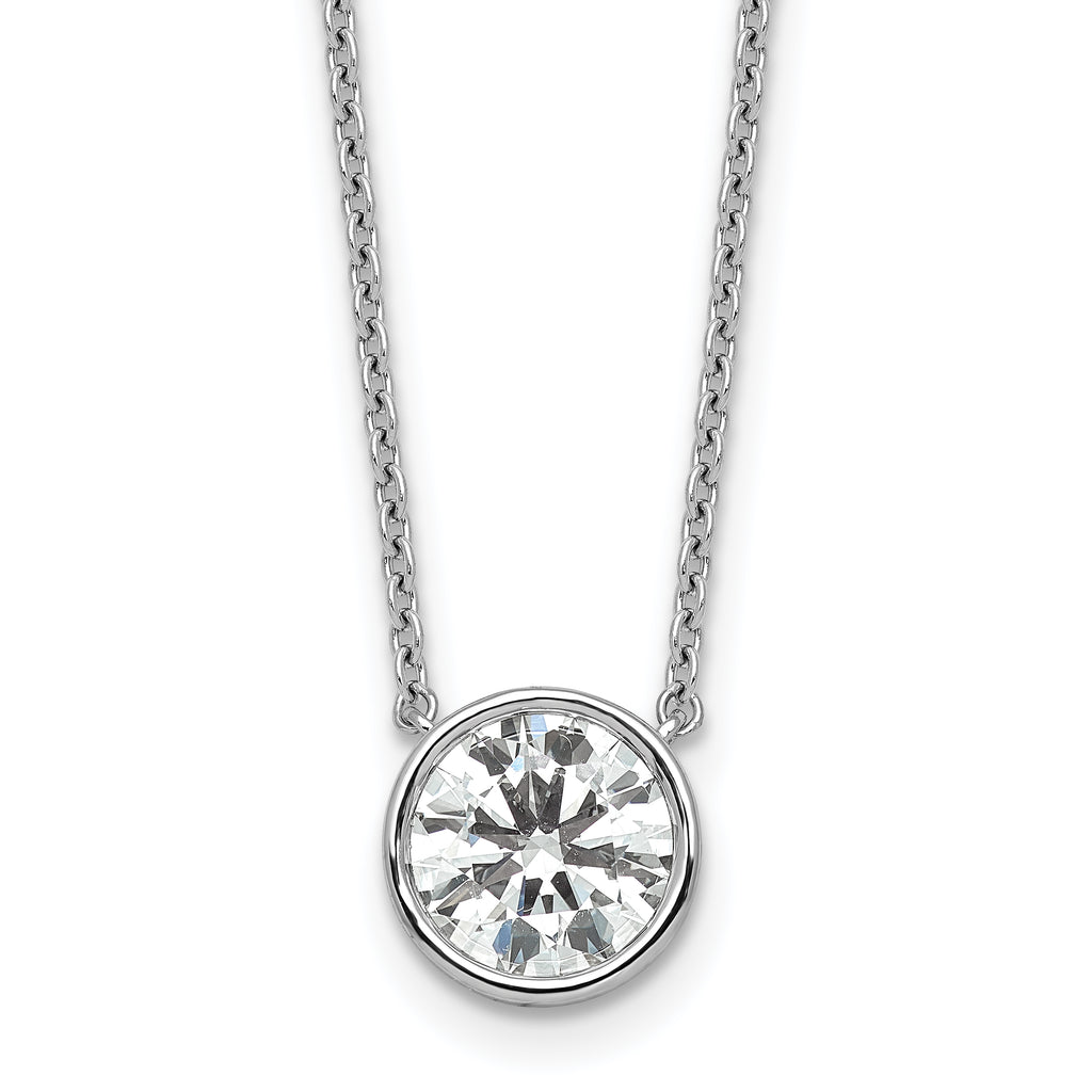 14k White Gold 2 carat Certified Lab Grown Diamond VS+ F+ Round Complete Bezel Set 18 inch Necklace
