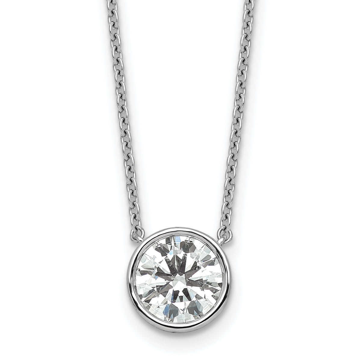 14k White Gold 2 carat Certified Lab Grown Diamond VS+ F+ Round Complete Bezel Set 18 inch Necklace