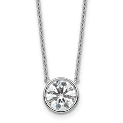 14k White Gold 2 carat Certified Lab Grown Diamond VS+ F+ Round Complete Bezel Set 18 inch Necklace