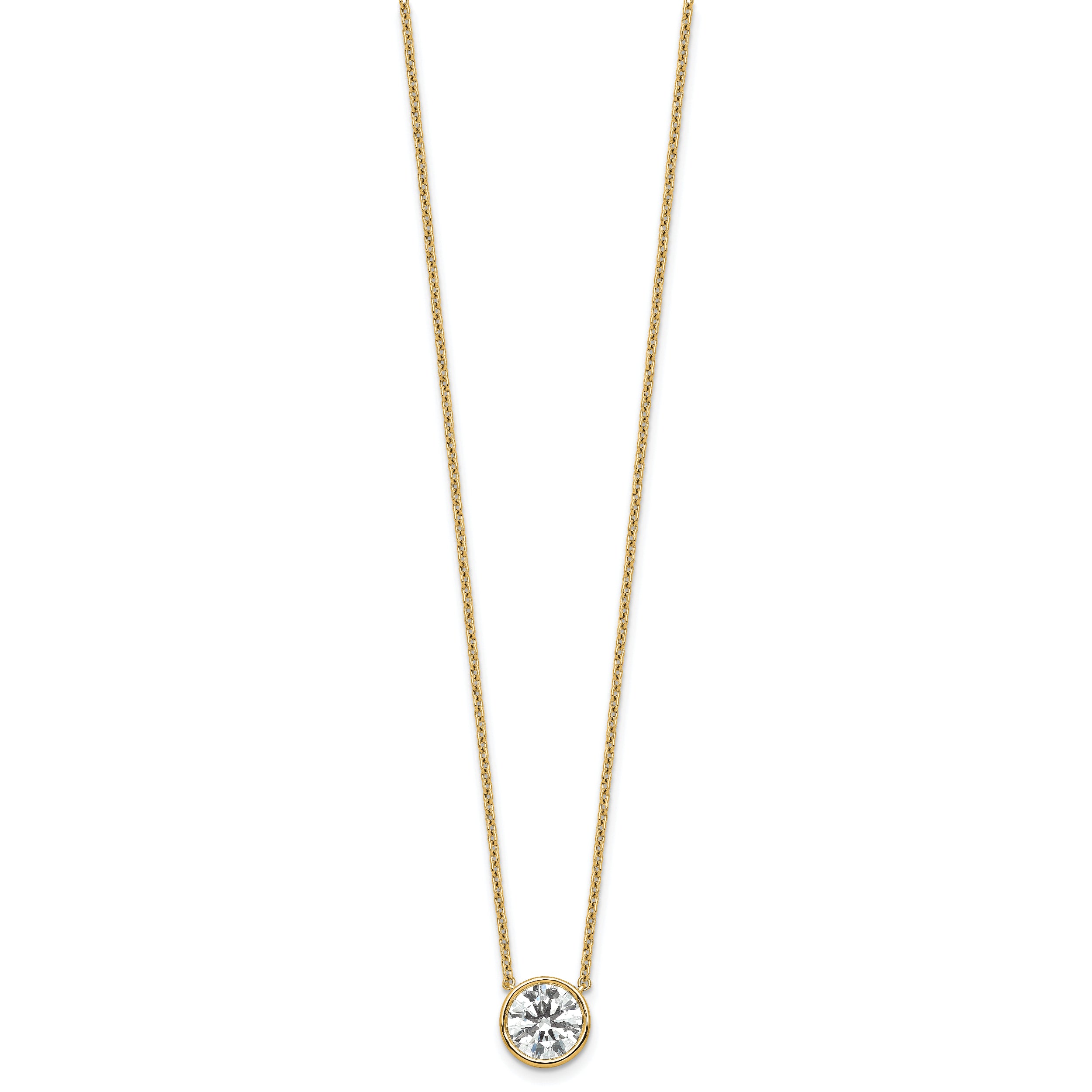 14k 2 carat Certified Lab Grown Diamond VS+ F+ Round Complete Bezel Set 18 inch Necklace