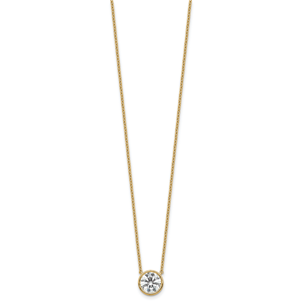 14k 2 carat Certified Lab Grown Diamond VS+ F+ Round Complete Bezel Set 18 inch Necklace