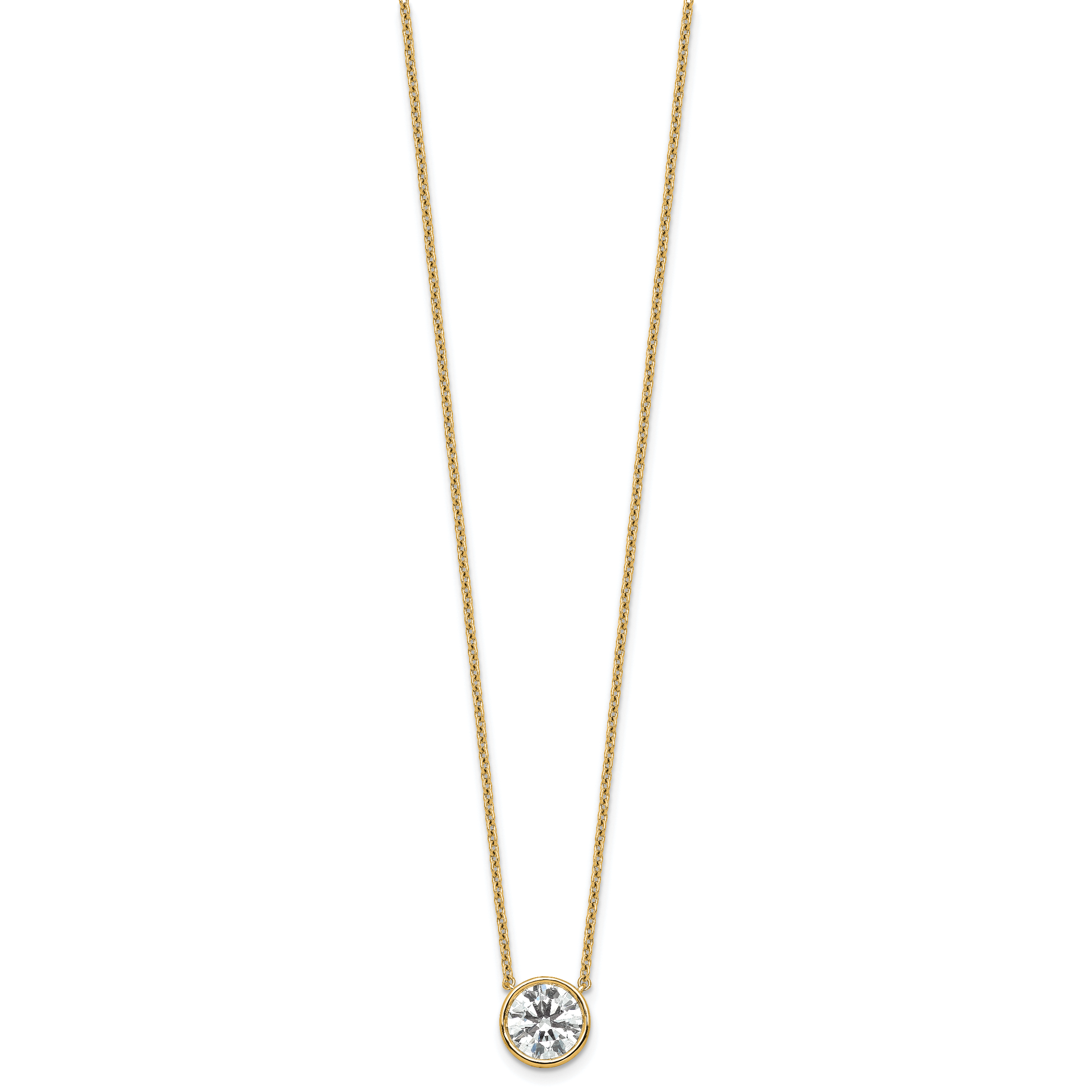 14k 2 carat Certified Lab Grown Diamond VS+ F+ Round Complete Bezel Set 18 inch Necklace