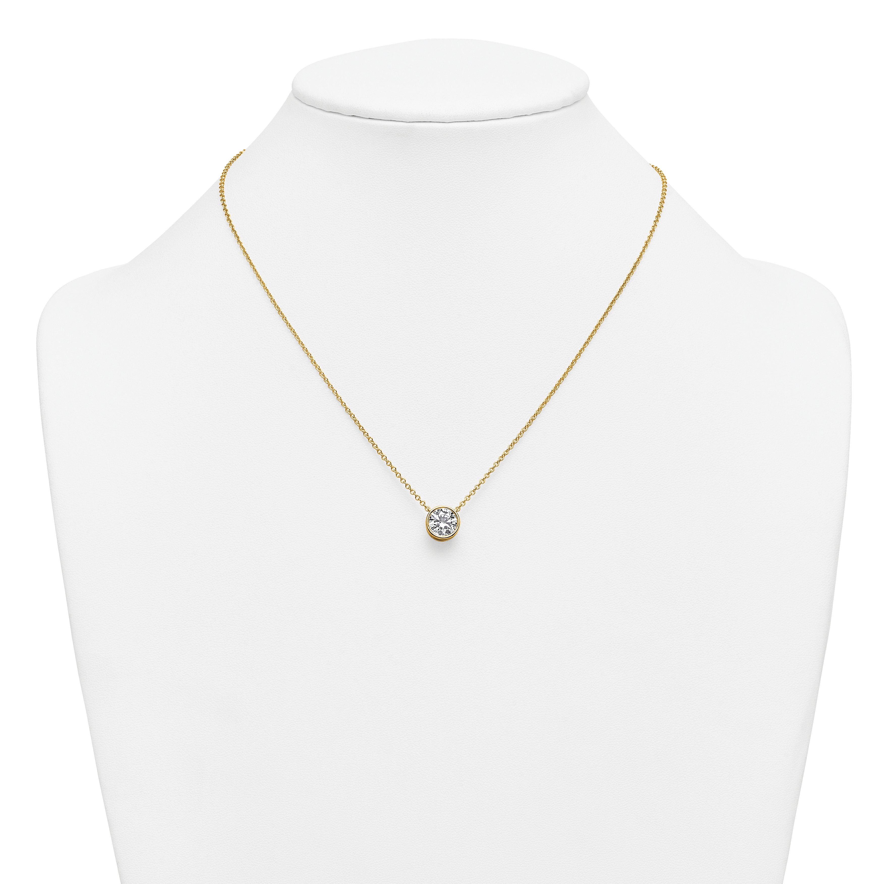 14k 2 carat Certified Lab Grown Diamond VS+ F+ Round Complete Bezel Set 18 inch Necklace