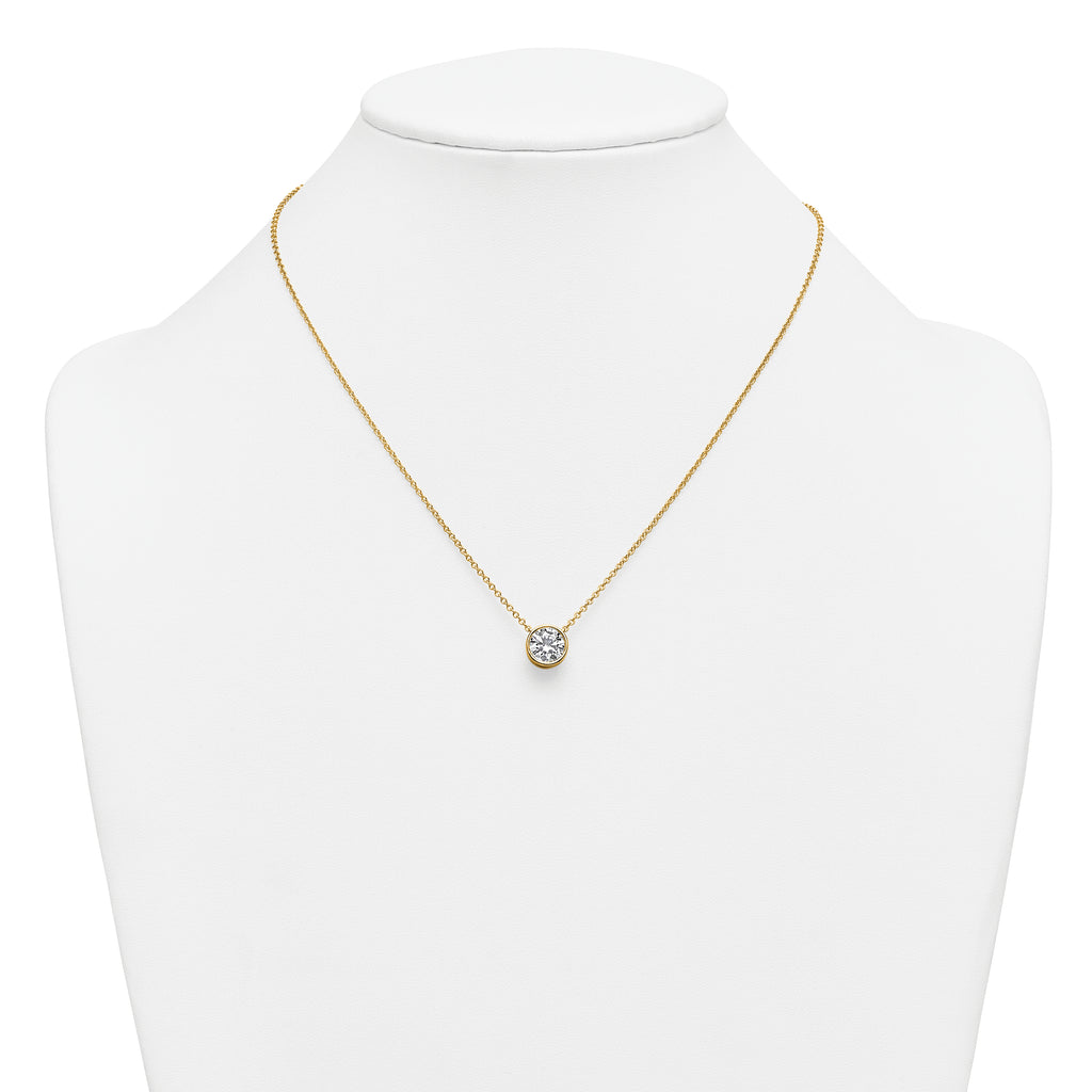 14k 2 carat Certified Lab Grown Diamond VS+ F+ Round Complete Bezel Set 18 inch Necklace