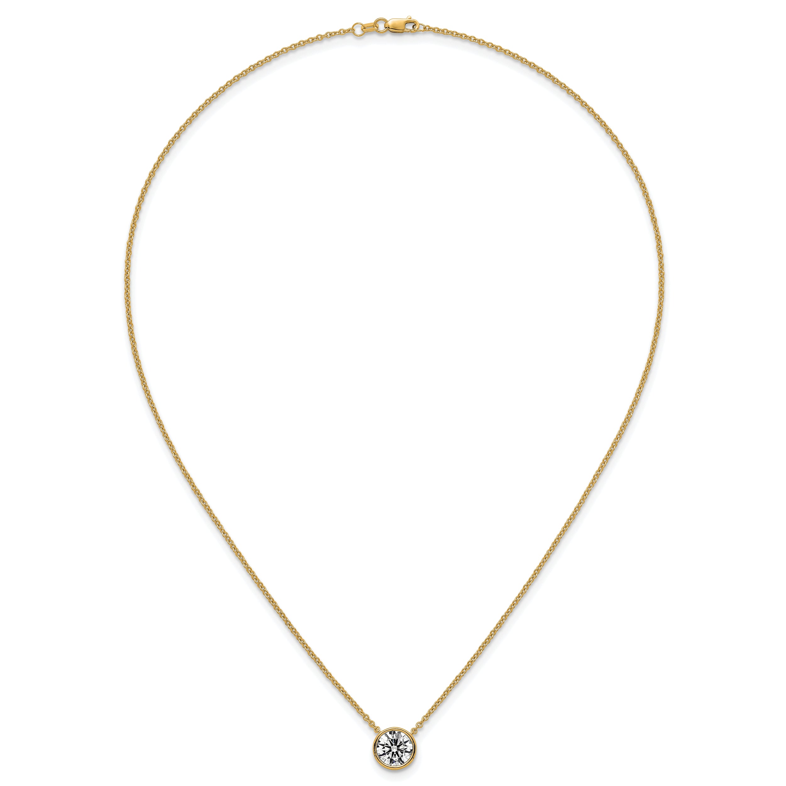 14k 2 carat Certified Lab Grown Diamond VS+ F+ Round Complete Bezel Set 18 inch Necklace