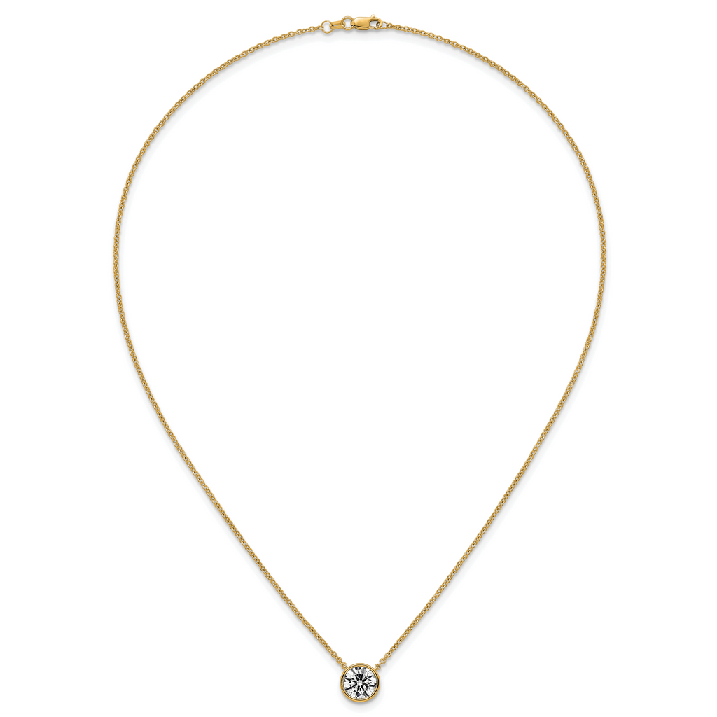 14k 2 carat Certified Lab Grown Diamond VS+ F+ Round Complete Bezel Set 18 inch Necklace