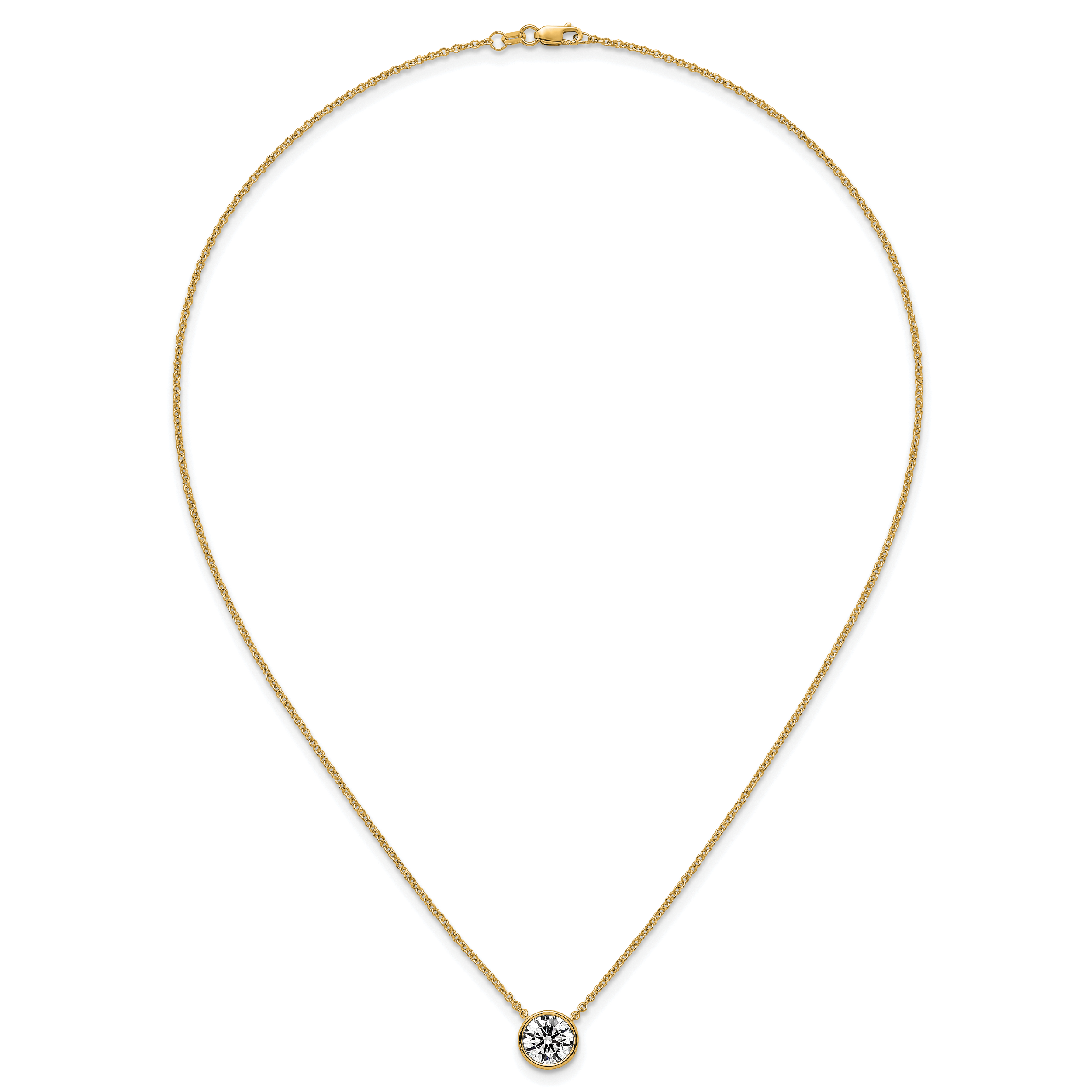 14k 2 carat Certified Lab Grown Diamond VS+ F+ Round Complete Bezel Set 18 inch Necklace