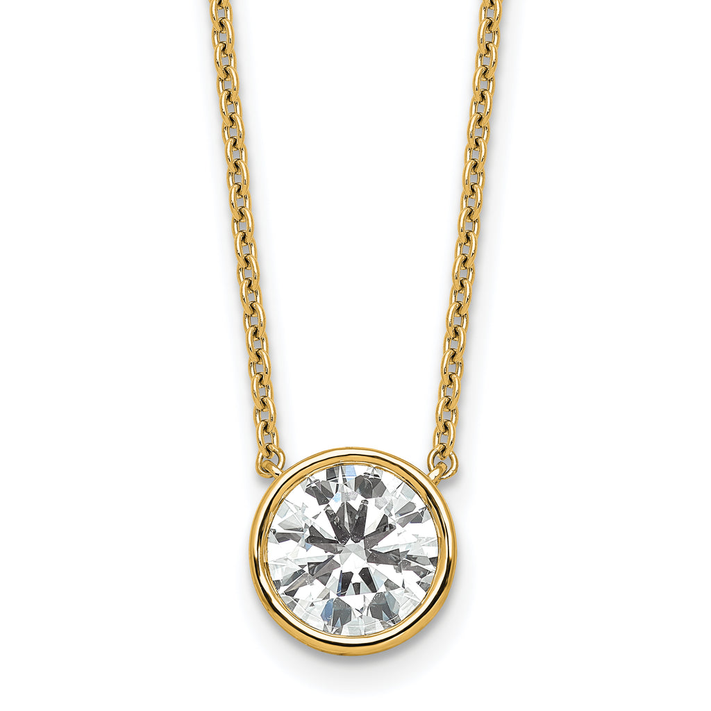 14k 2 carat Certified Lab Grown Diamond VS+ F+ Round Complete Bezel Set 18 inch Necklace