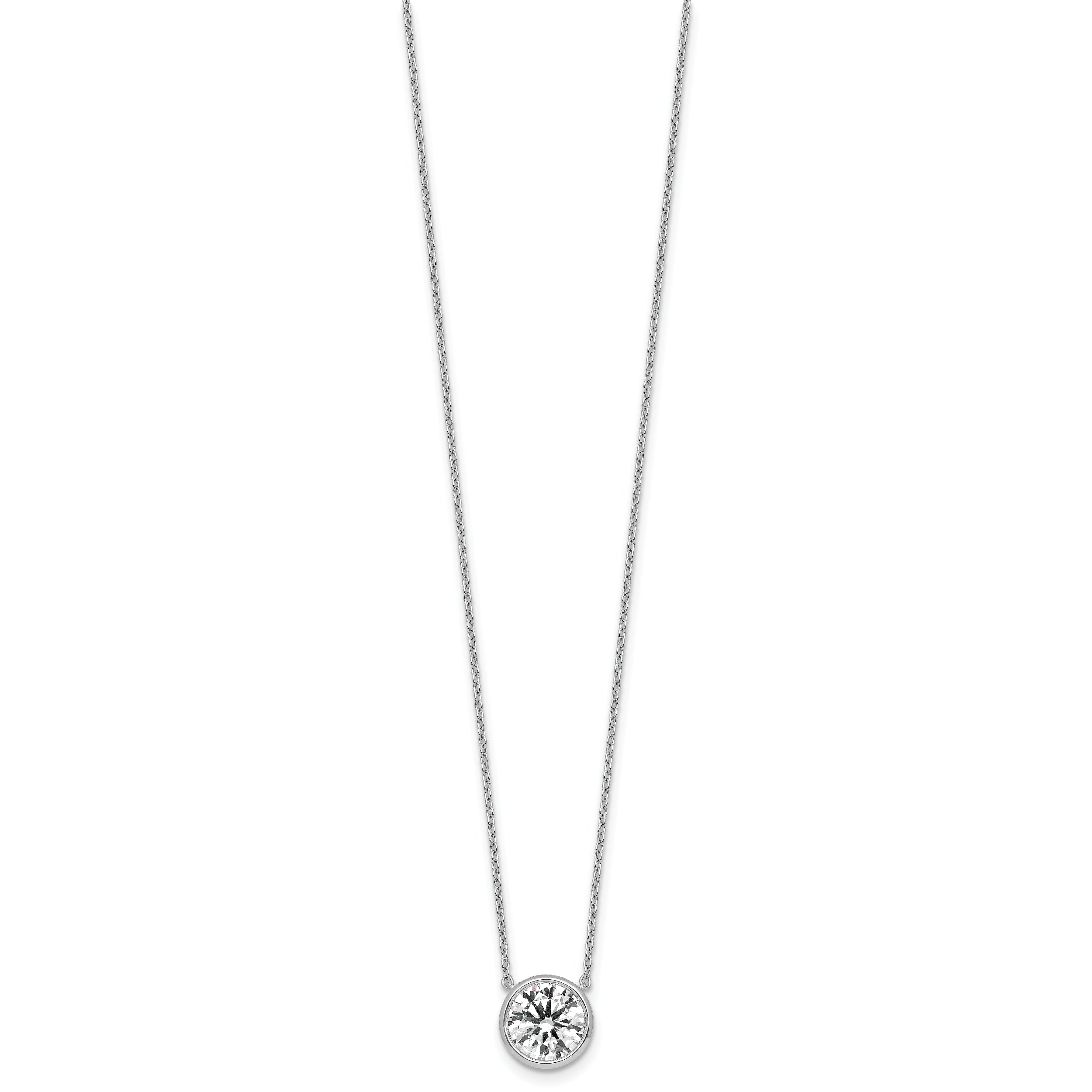 14k White Gold 2 1/2 carat Certified Lab Grown Diamond VS+ F+ Round Complete Bezel Set 18 inch Necklace