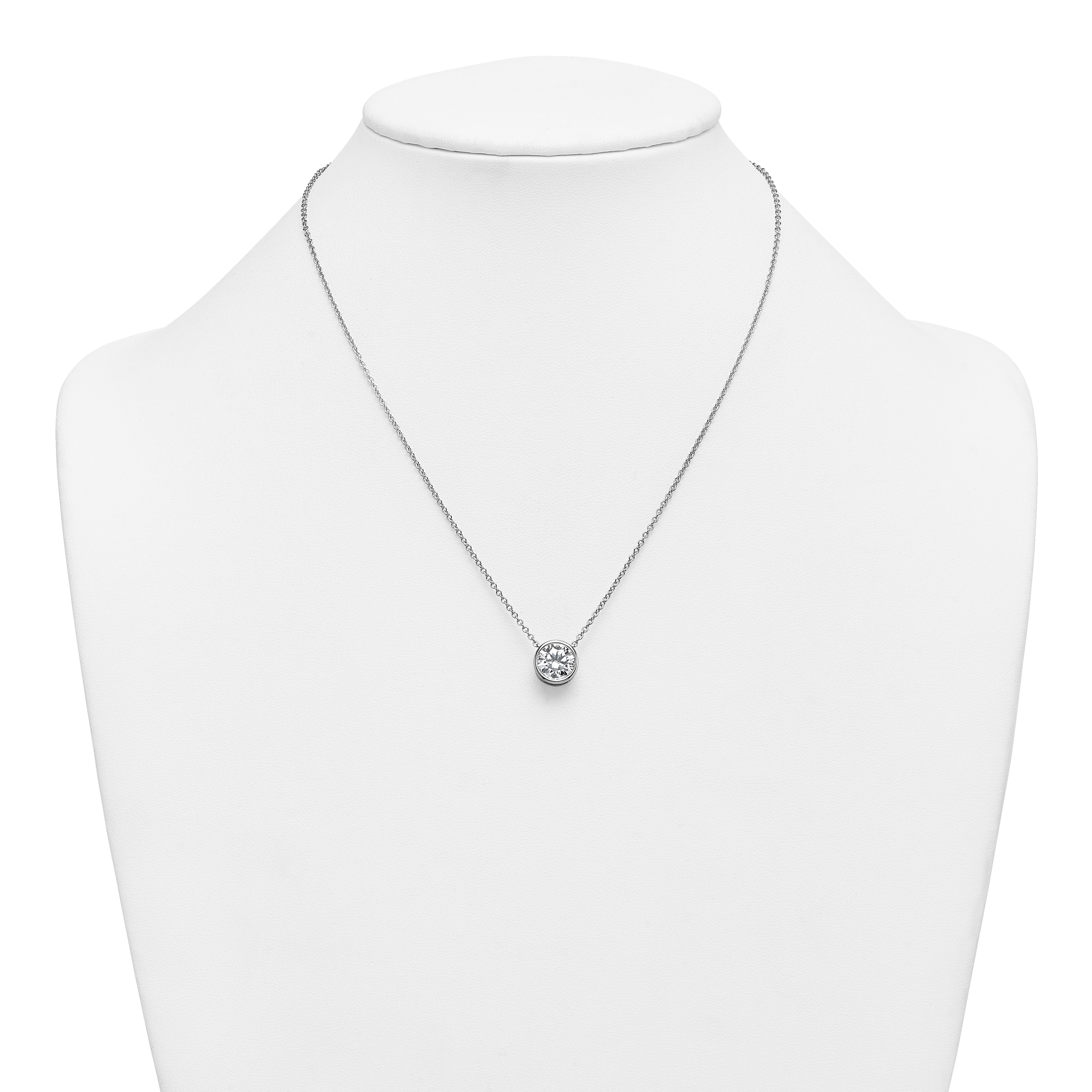 14k White Gold 2 1/2 carat Certified Lab Grown Diamond VS+ F+ Round Complete Bezel Set 18 inch Necklace