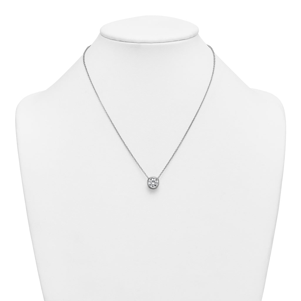 14k White Gold 2 1/2 carat Certified Lab Grown Diamond VS+ F+ Round Complete Bezel Set 18 inch Necklace