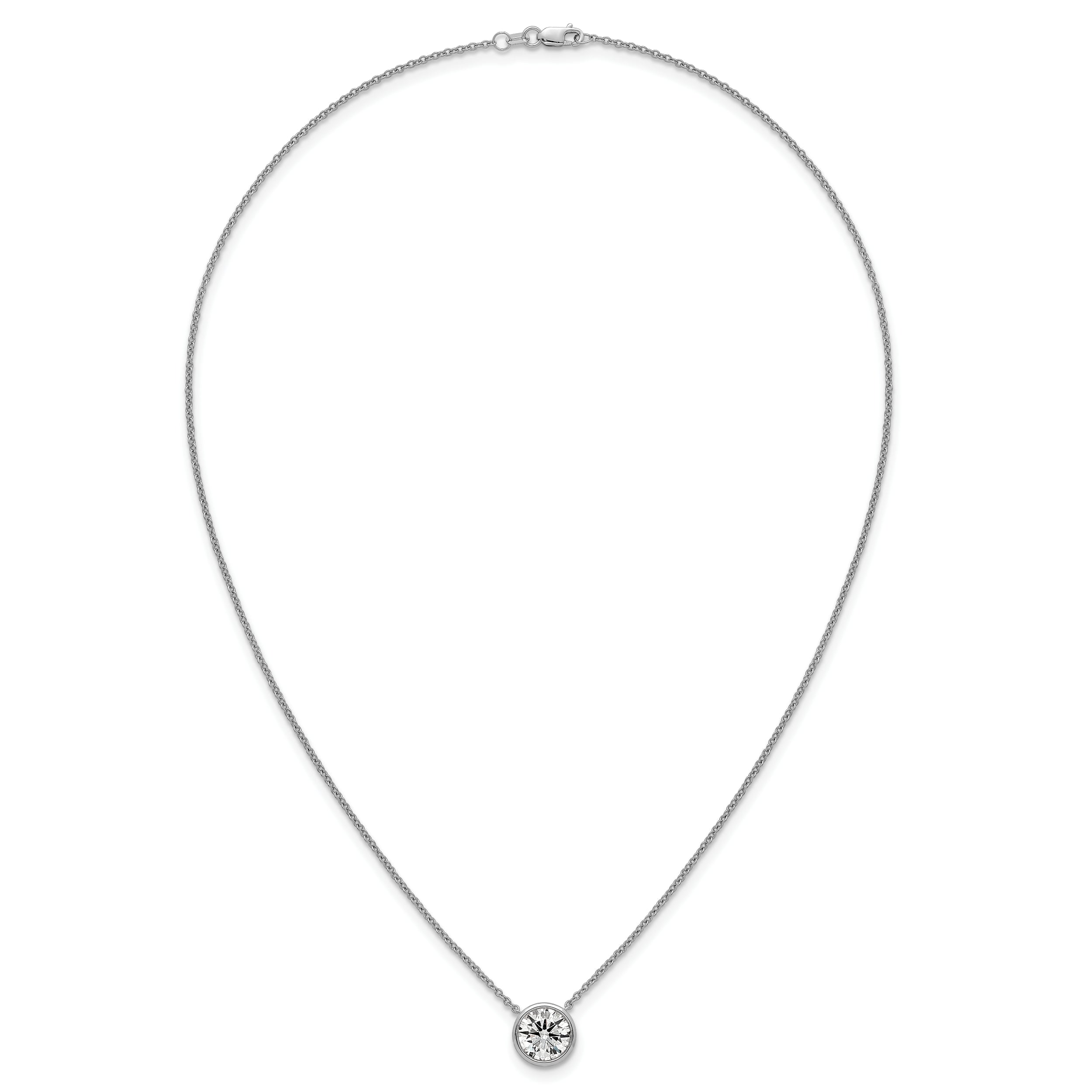 14k White Gold 2 1/2 carat Certified Lab Grown Diamond VS+ F+ Round Complete Bezel Set 18 inch Necklace