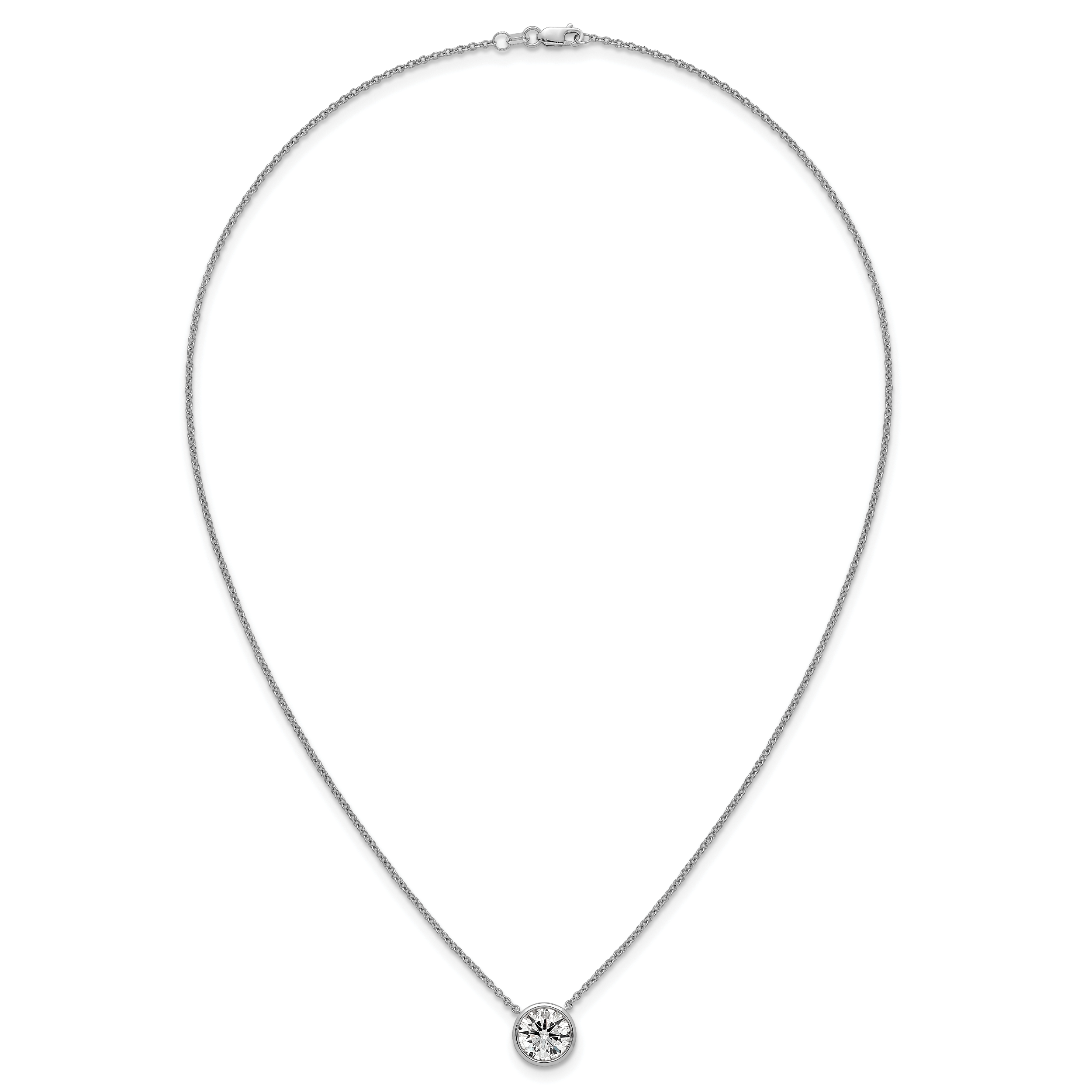 14k White Gold 2 1/2 carat Certified Lab Grown Diamond VS+ F+ Round Complete Bezel Set 18 inch Necklace