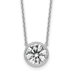 14k White Gold 2 1/2 carat Certified Lab Grown Diamond VS+ F+ Round Complete Bezel Set 18 inch Necklace