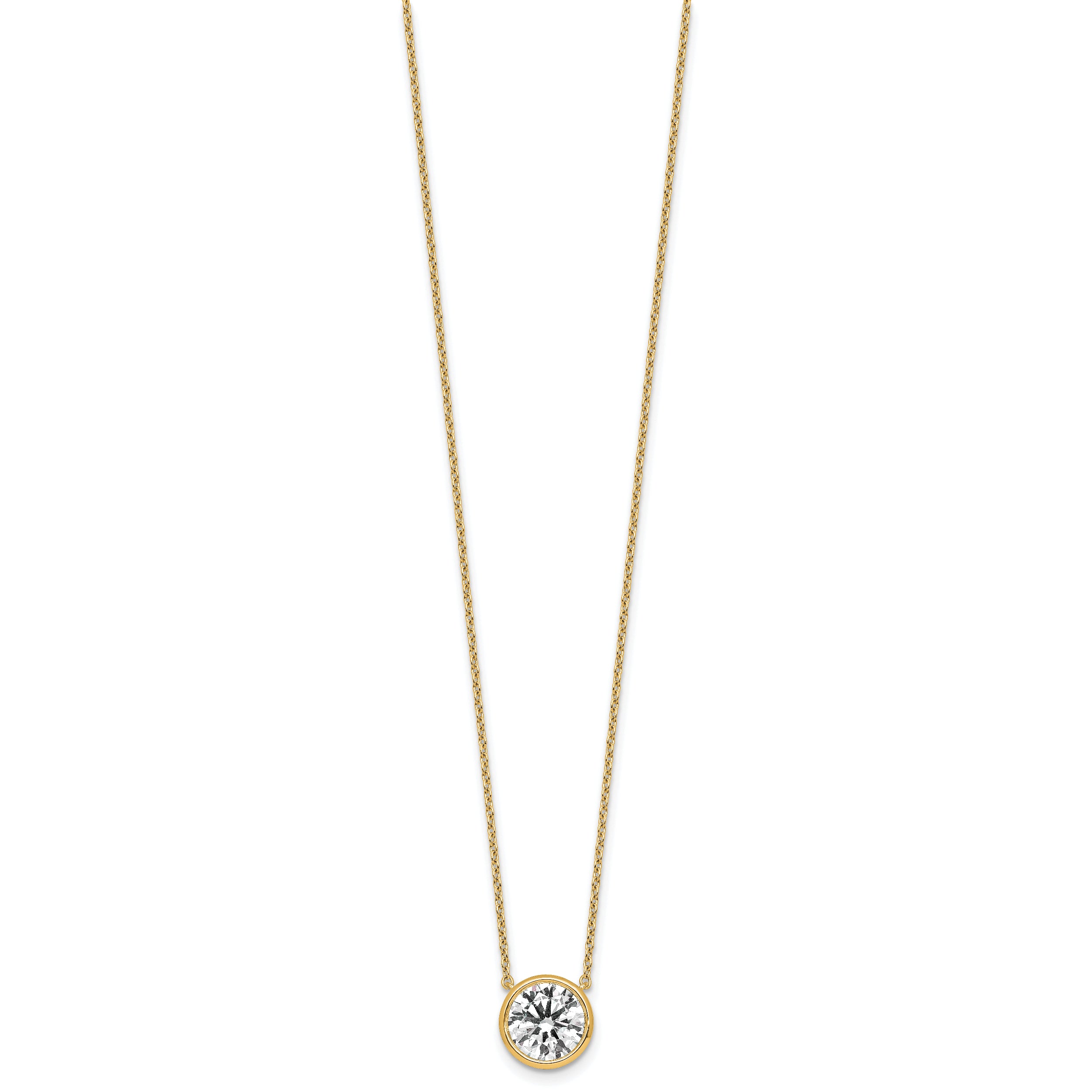 14k 2 1/2 carat Certified Lab Grown Diamond VS+ F+ Round Complete Bezel Set 18 inch Necklace