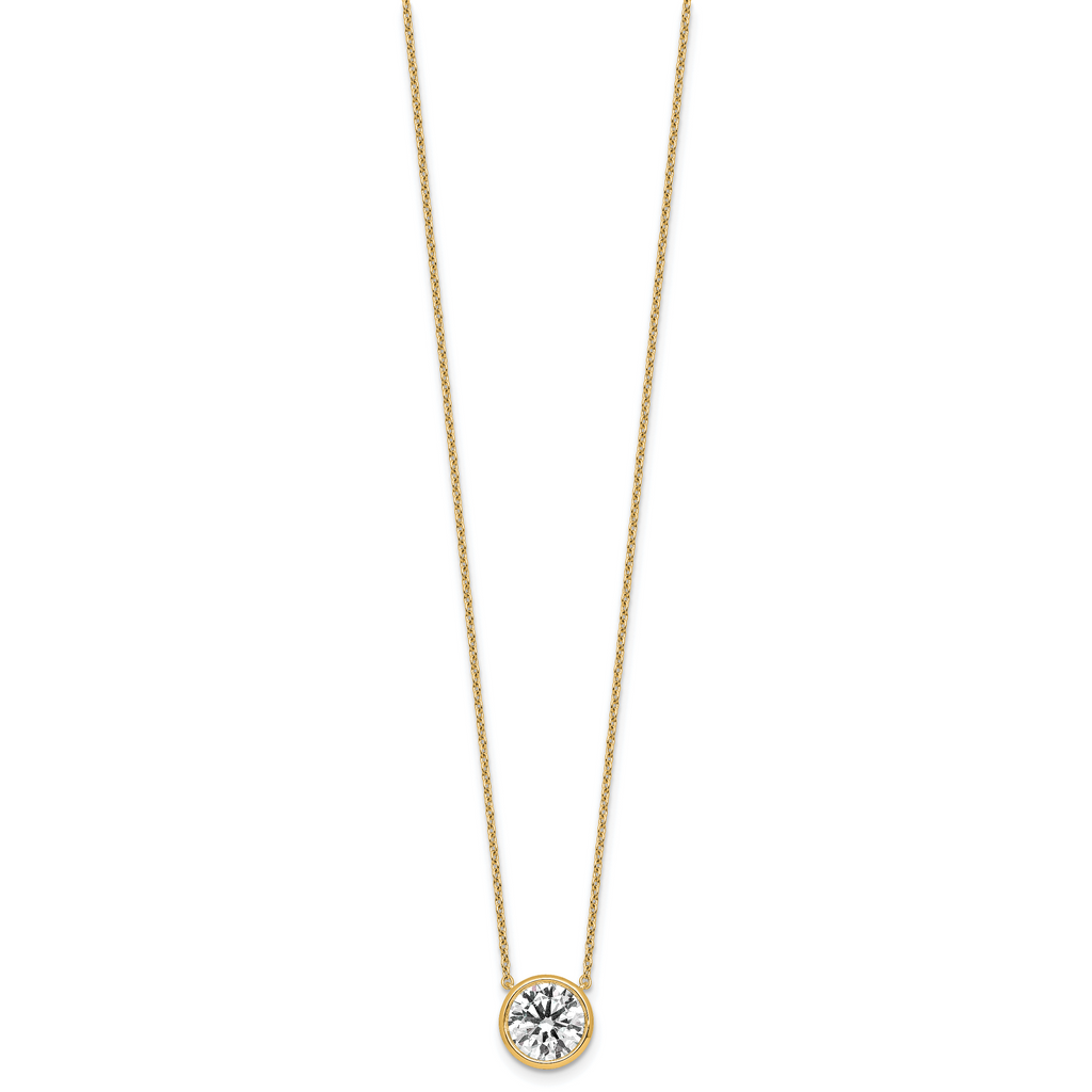 14k 2 1/2 carat Certified Lab Grown Diamond VS+ F+ Round Complete Bezel Set 18 inch Necklace